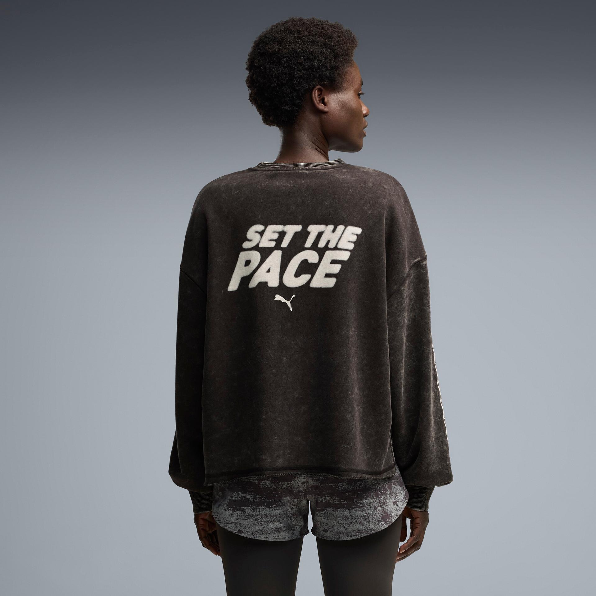 puma run culture women's oversized graphic sweatshirt in black, size m
