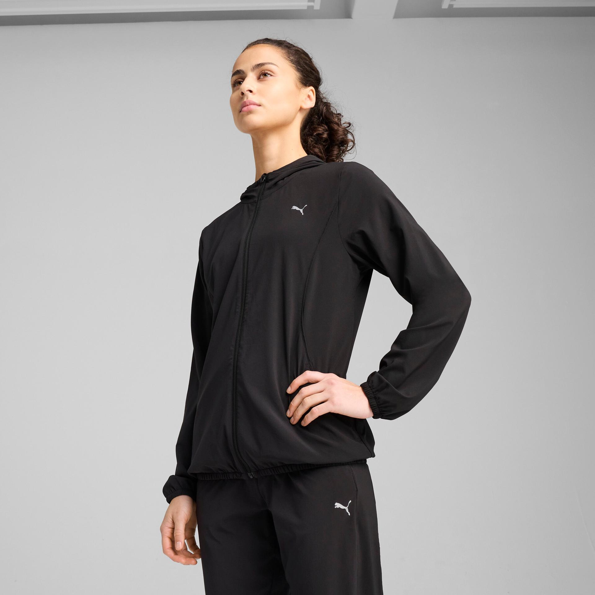 puma run velocity women's hooded zip-up running jacket in black, size 3xl
