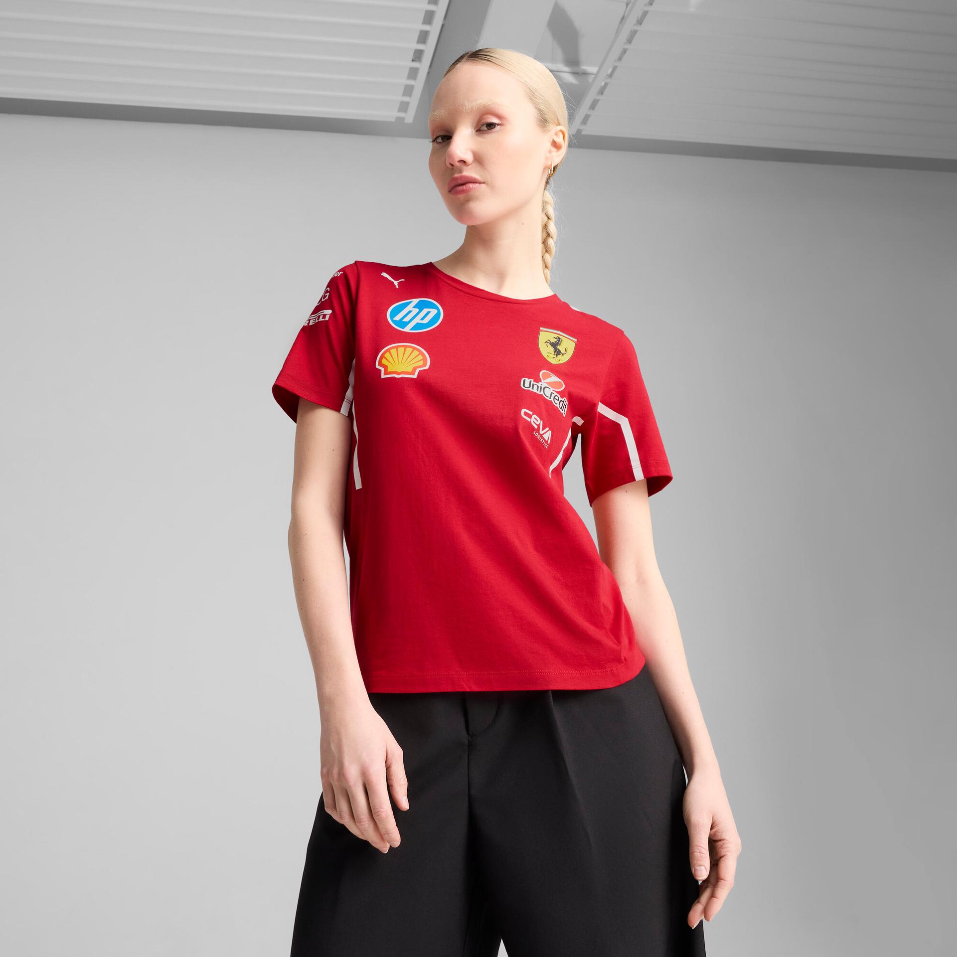 puma scuderia ferrari team women's motorsport t-shirt in red, size xl