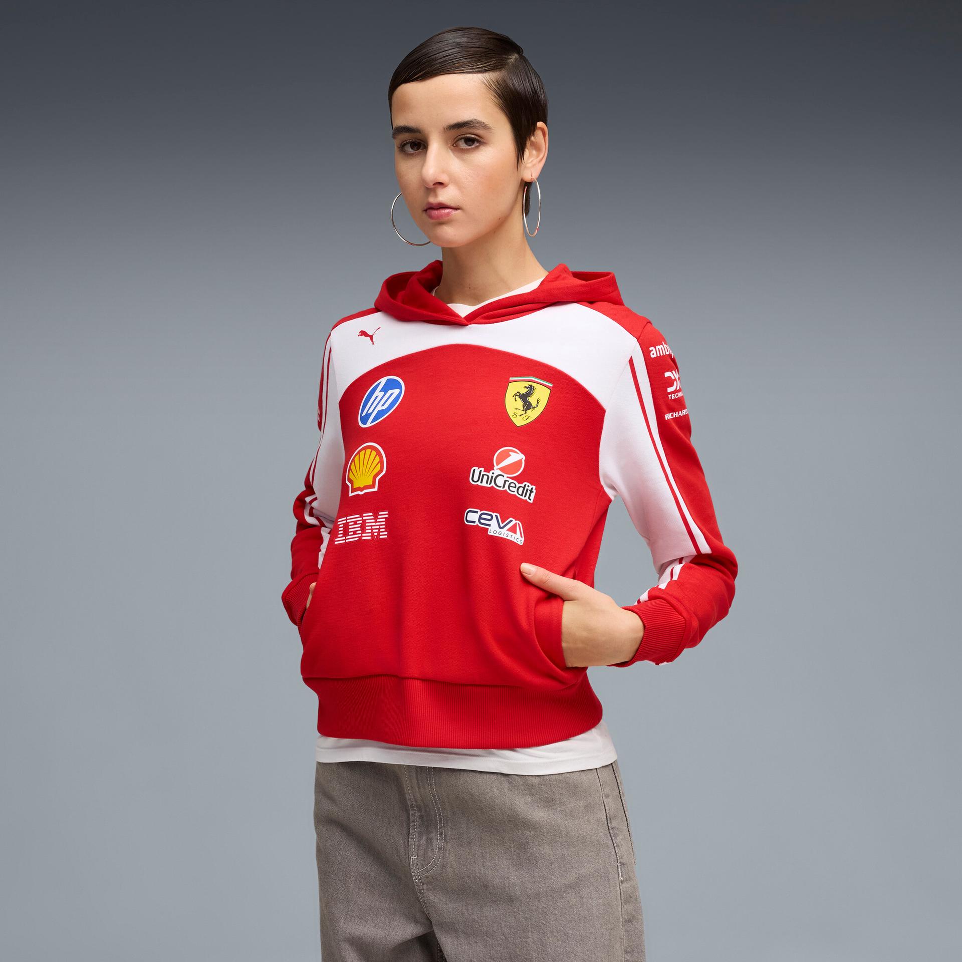 puma scuderia ferrari women's cropped replica hoodie shoes in red, size xl