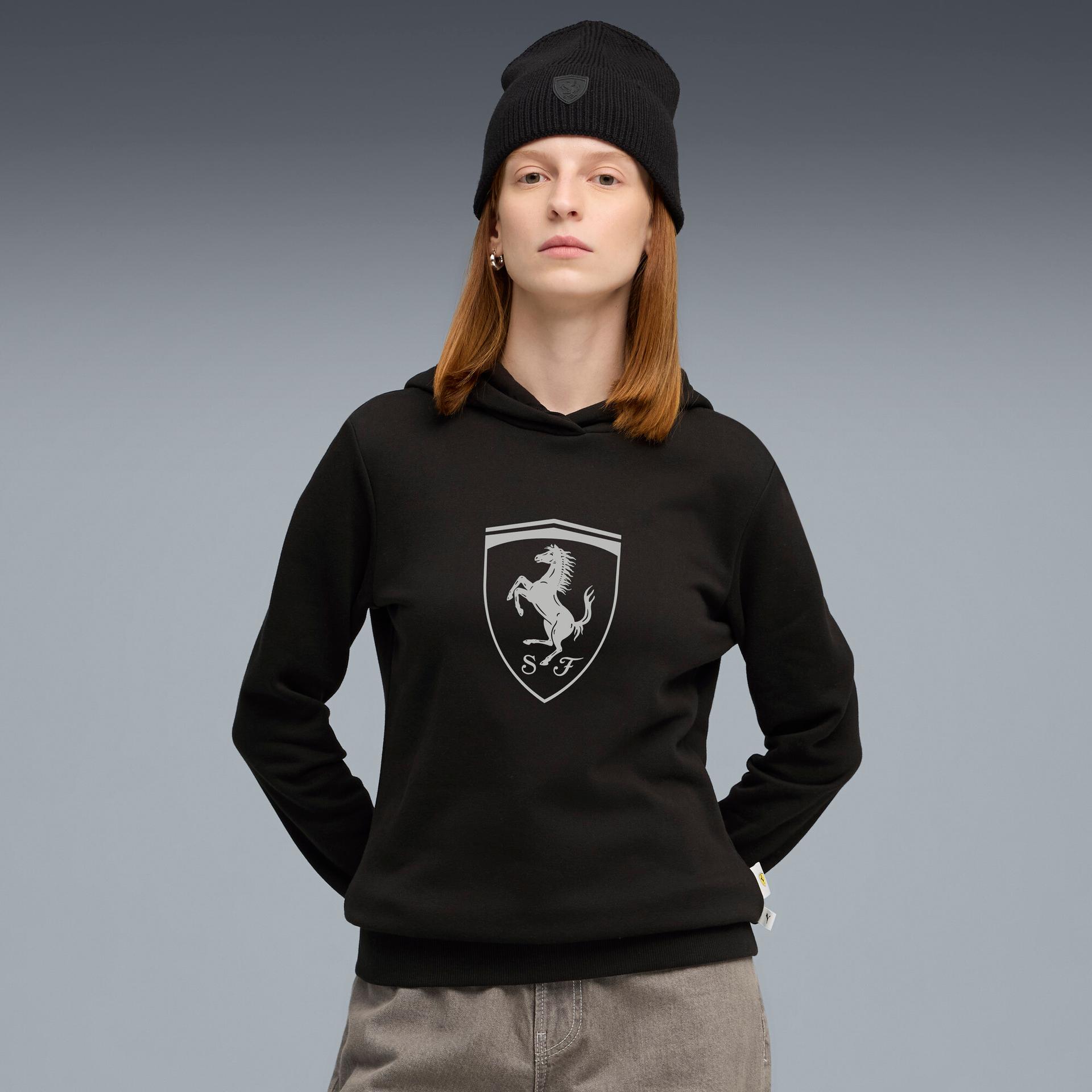 puma scuderia ferrari women's fleece motorsport hoodie shoes in black, size m