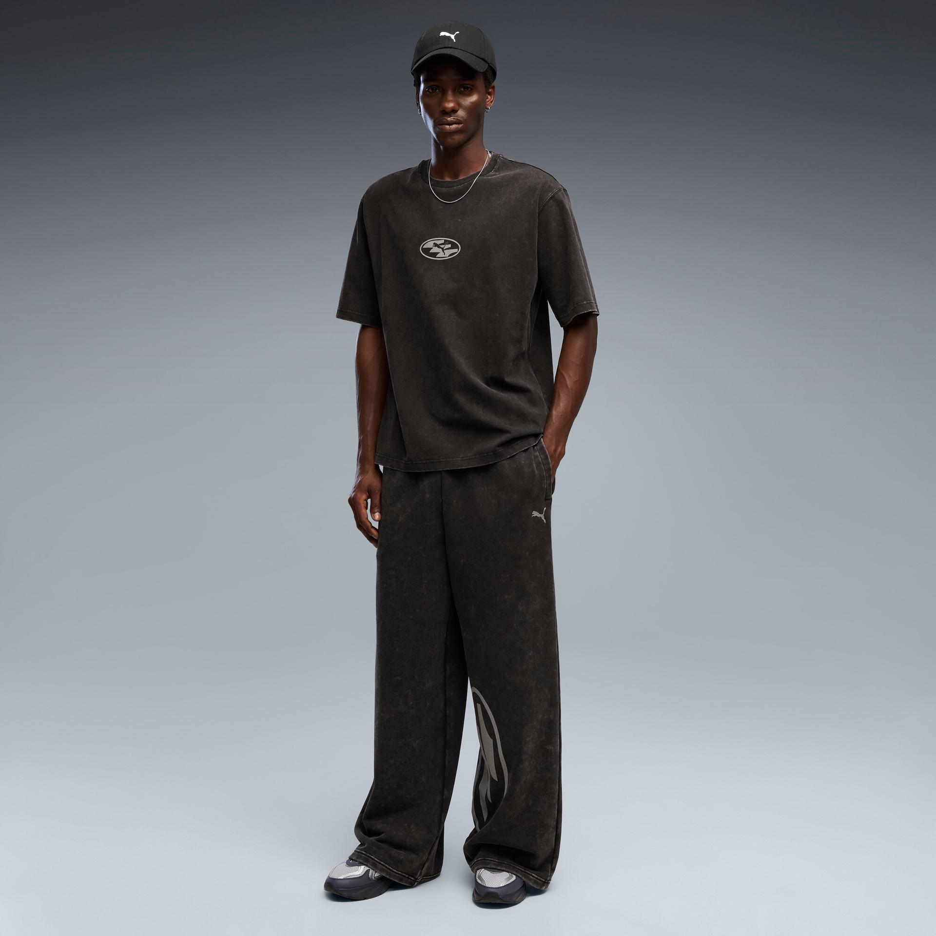 puma select wide graphic pants in black, size m