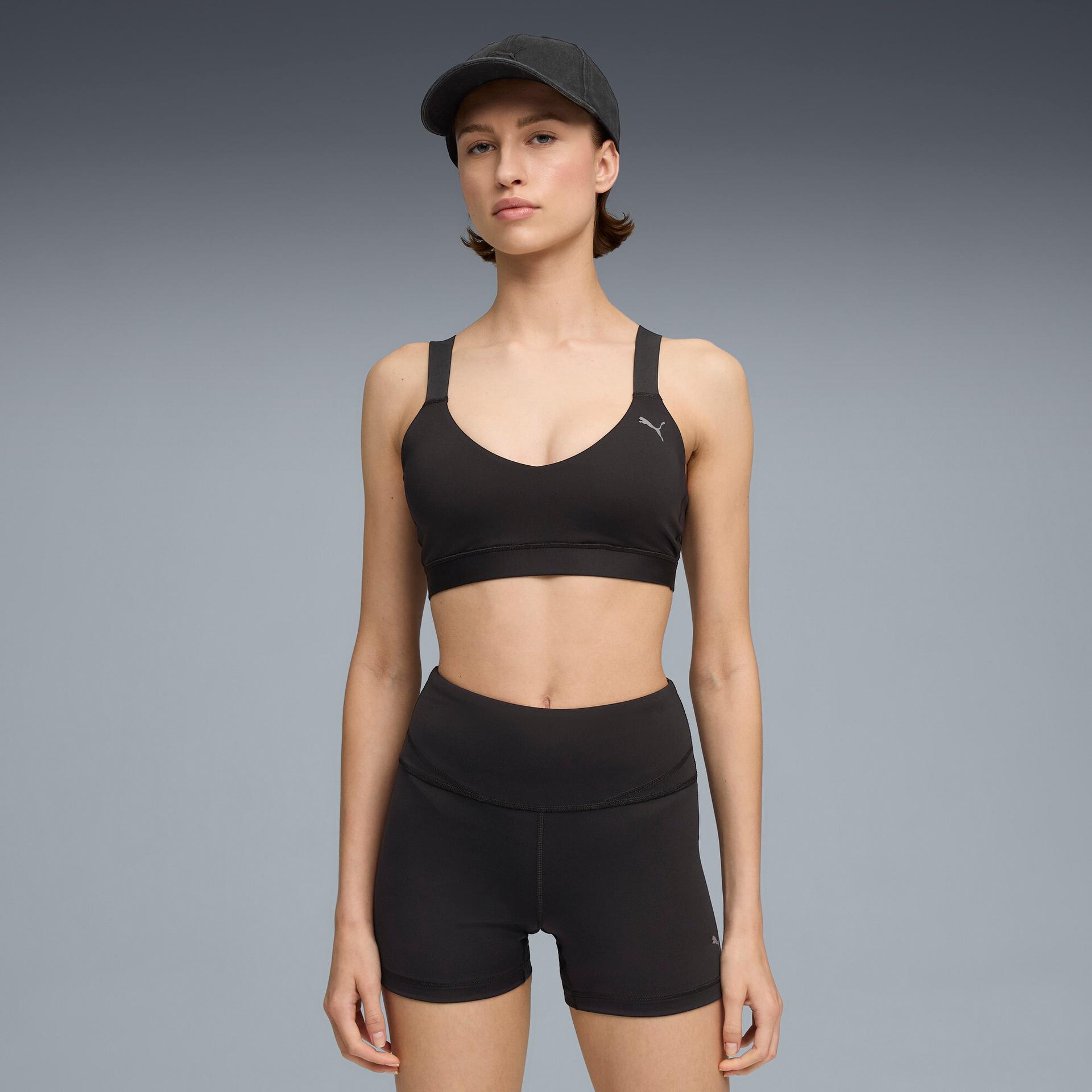 puma shape women's moisture wicking, low impact sports bra in black, size xxl