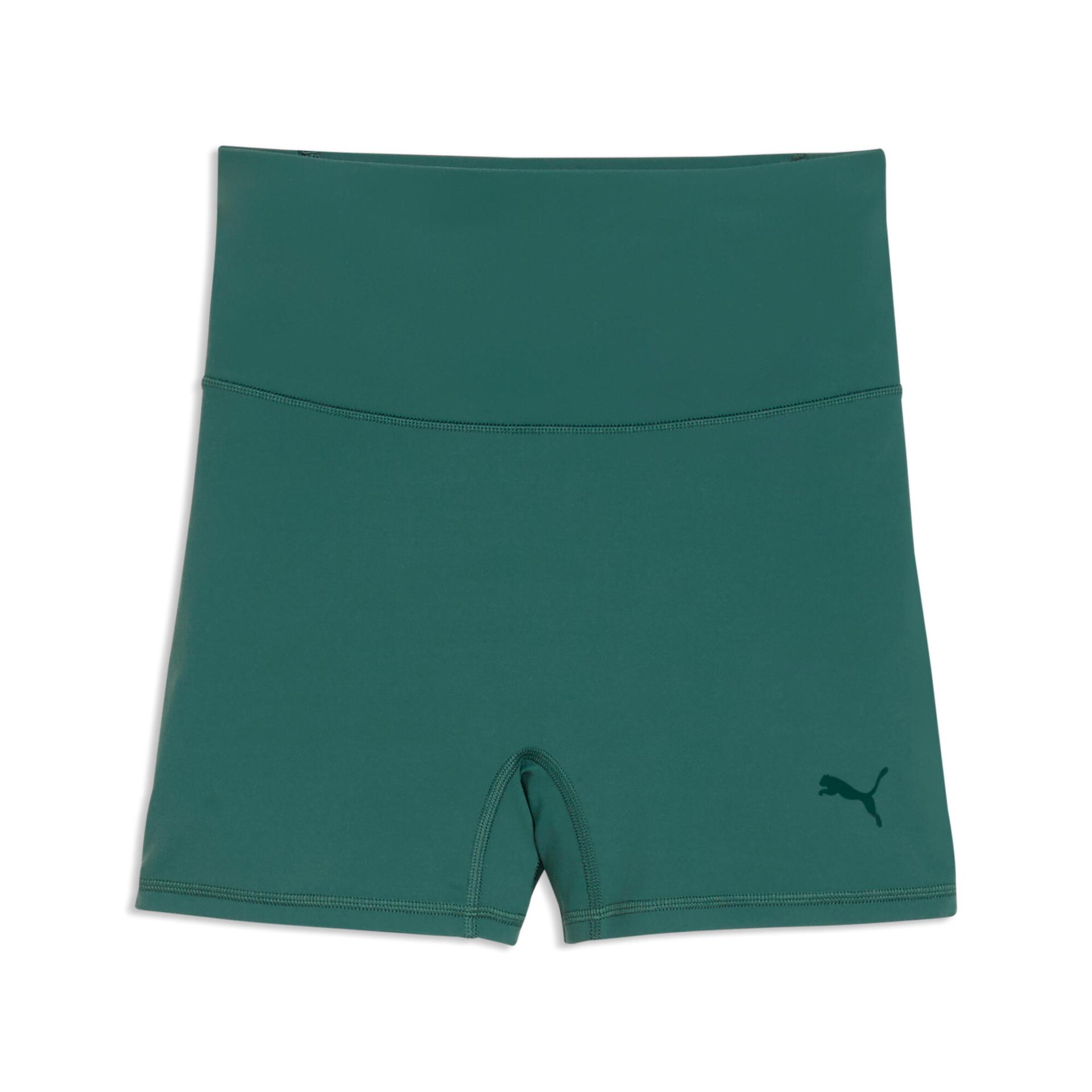 puma shapeluxe women's 3" training short tights in green, size s