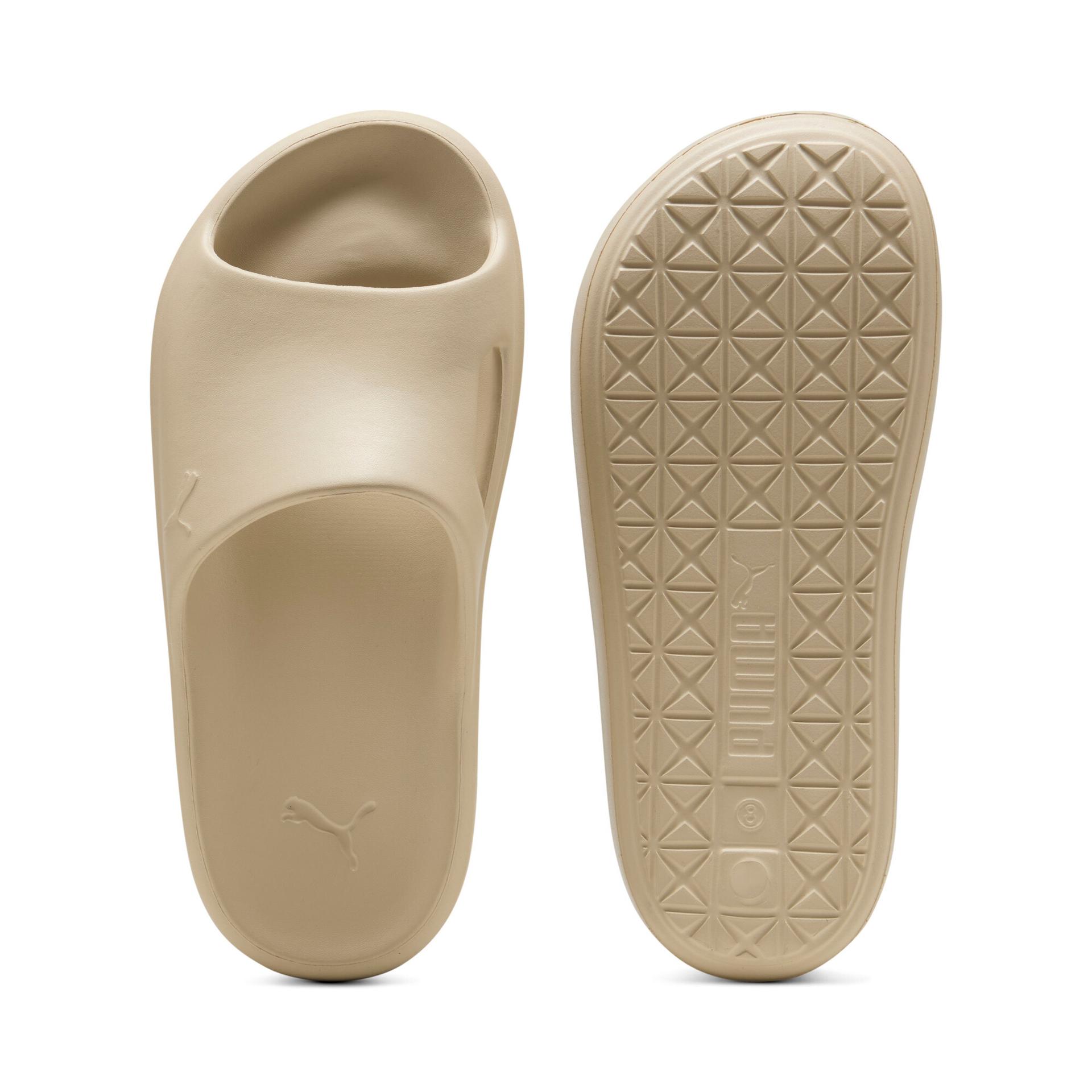 puma shibui cat slides in beige, size 5