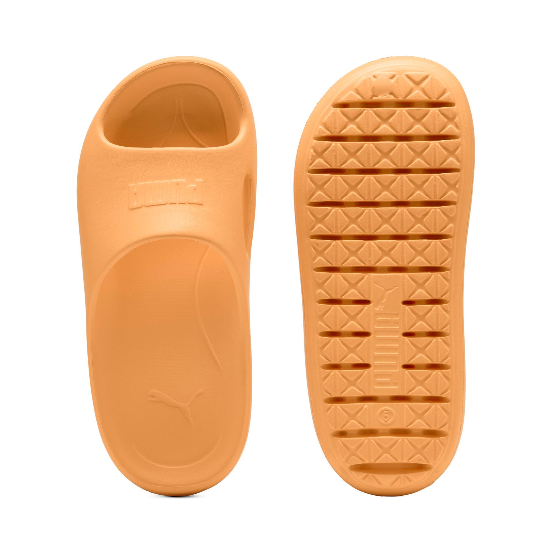 puma shibusa women's slides in orange, size 5