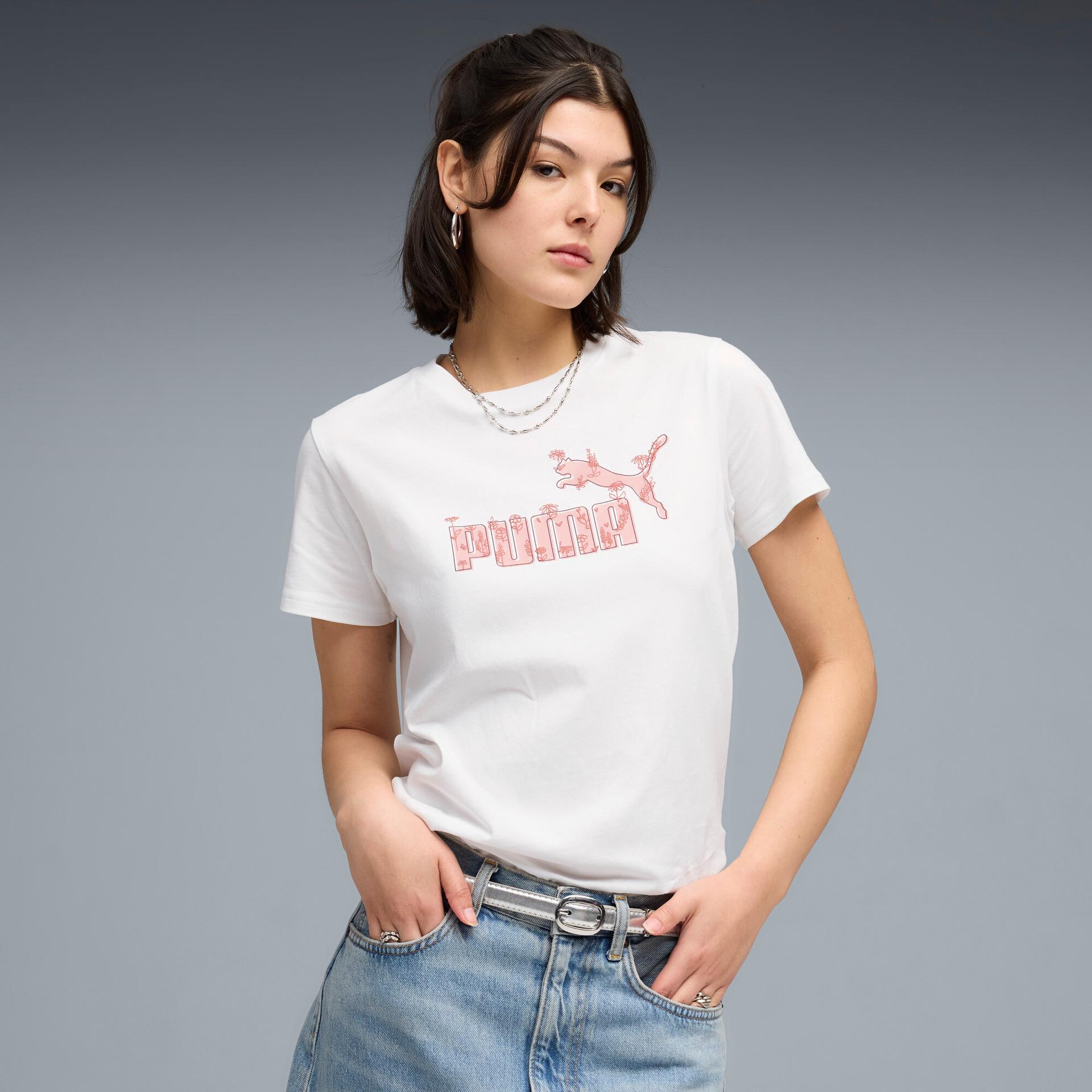 puma sketched florals women's t-shirt in white, size s