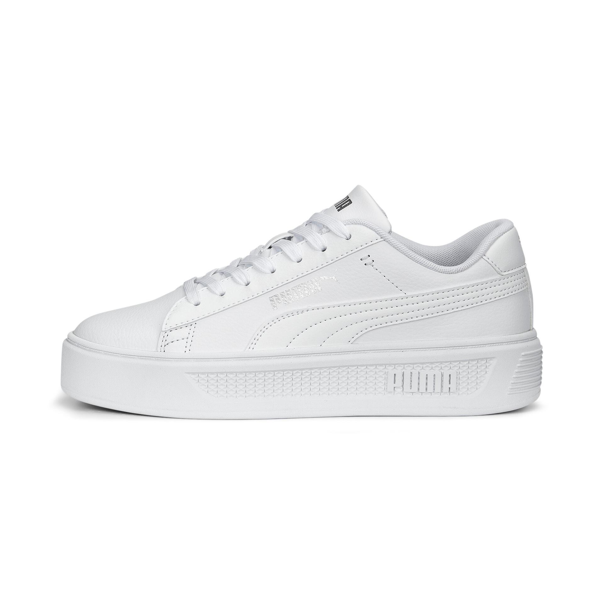 puma smash platform v3 women's sneakers in white, size 8.5