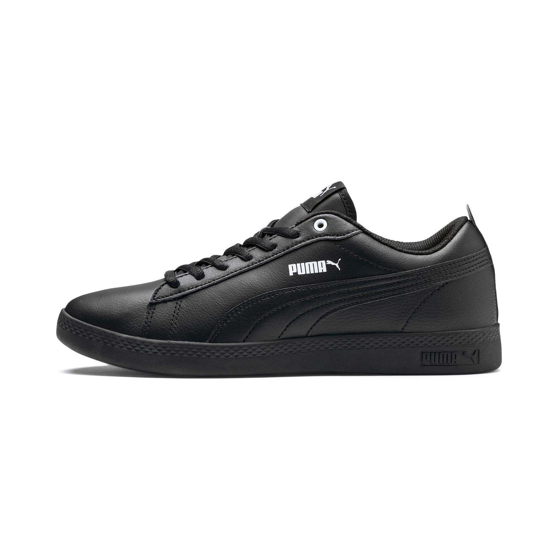 puma smash v2 leather women's sneakers in black, size 11
