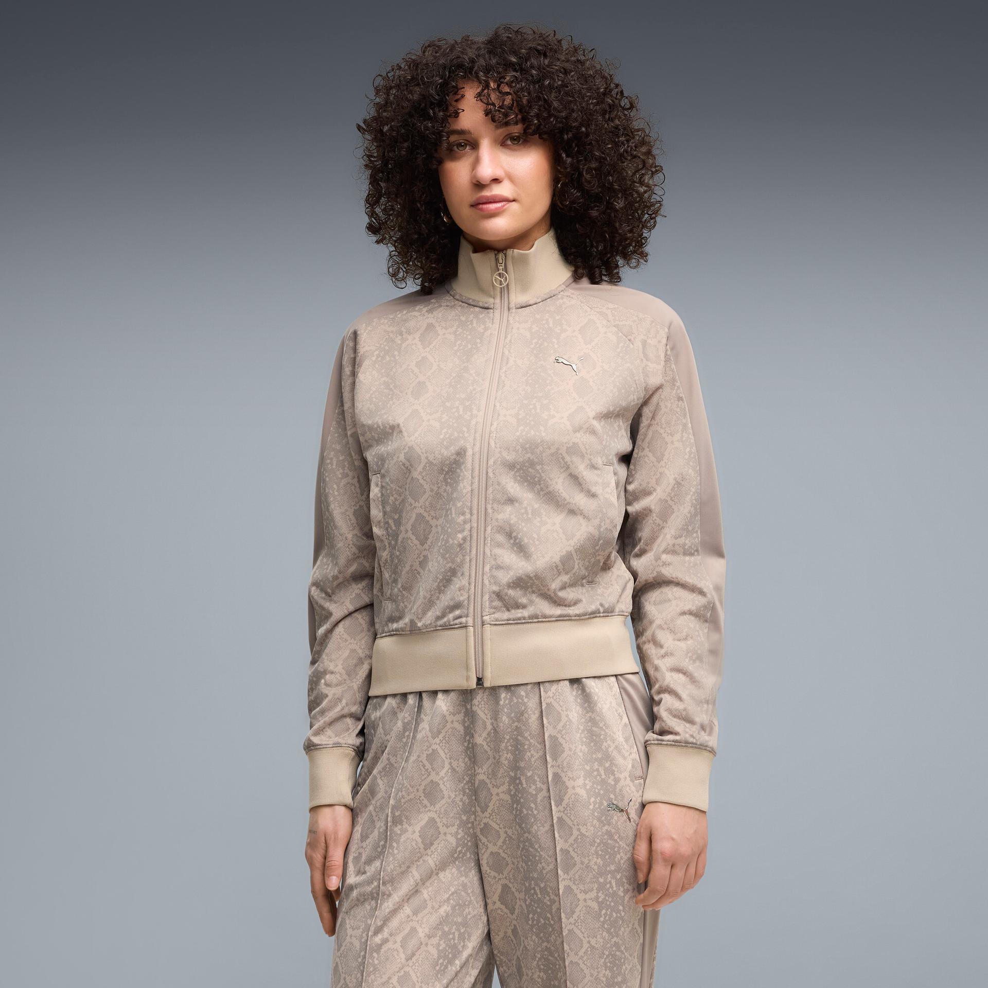 puma snake pack women's printed short t7 track jacket in beige, size m