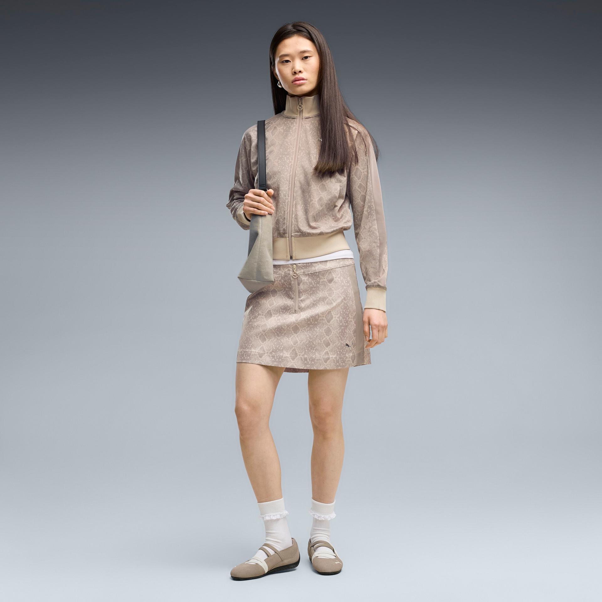 puma snake pack women's printed t7 skirt in beige, size l