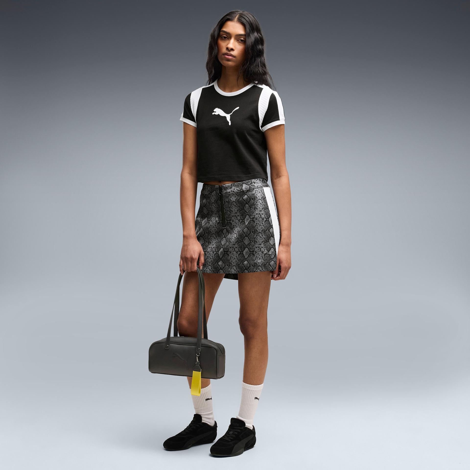 puma snake pack women's printed t7 skirt in black, size xs