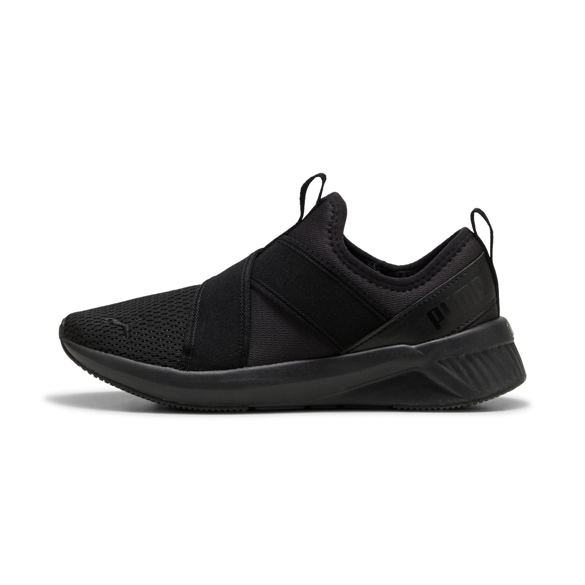 puma softride harli wide slip on sneakers women in black, size 8.5