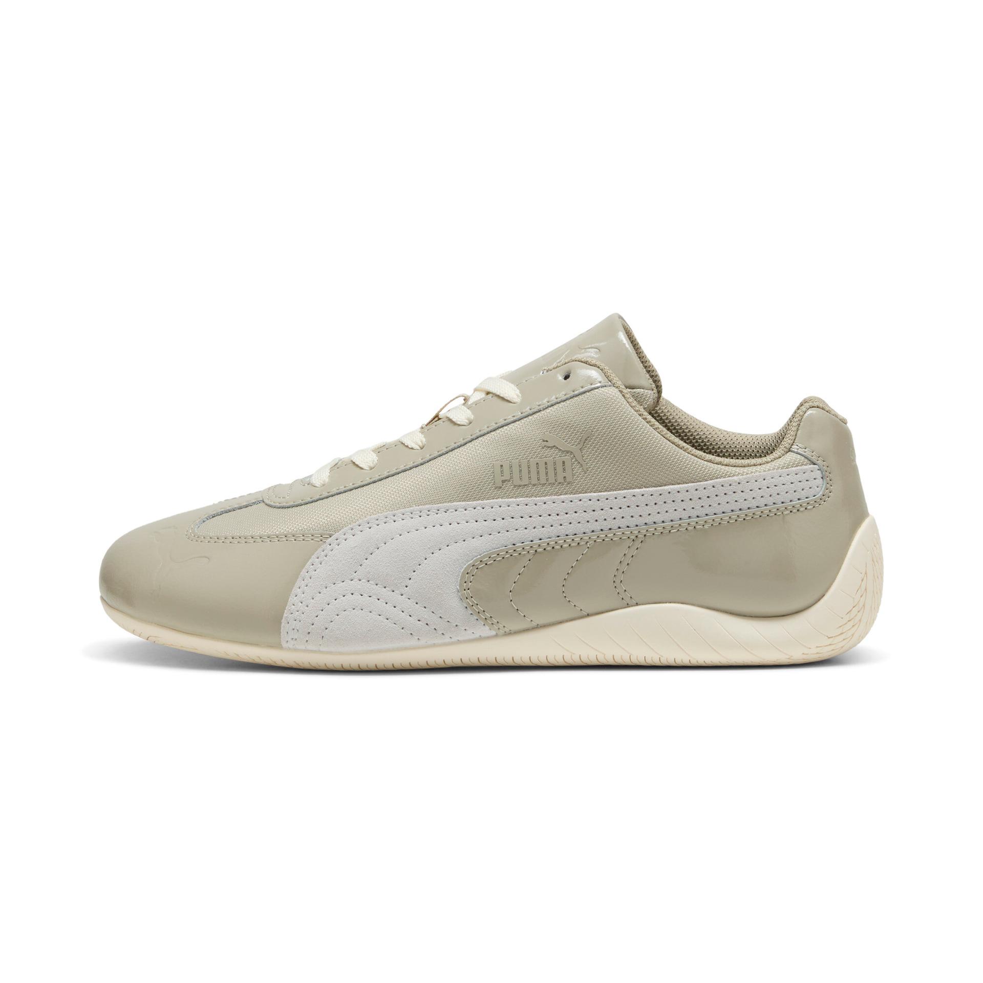 puma speedcat patent sneakers in beige, size 9