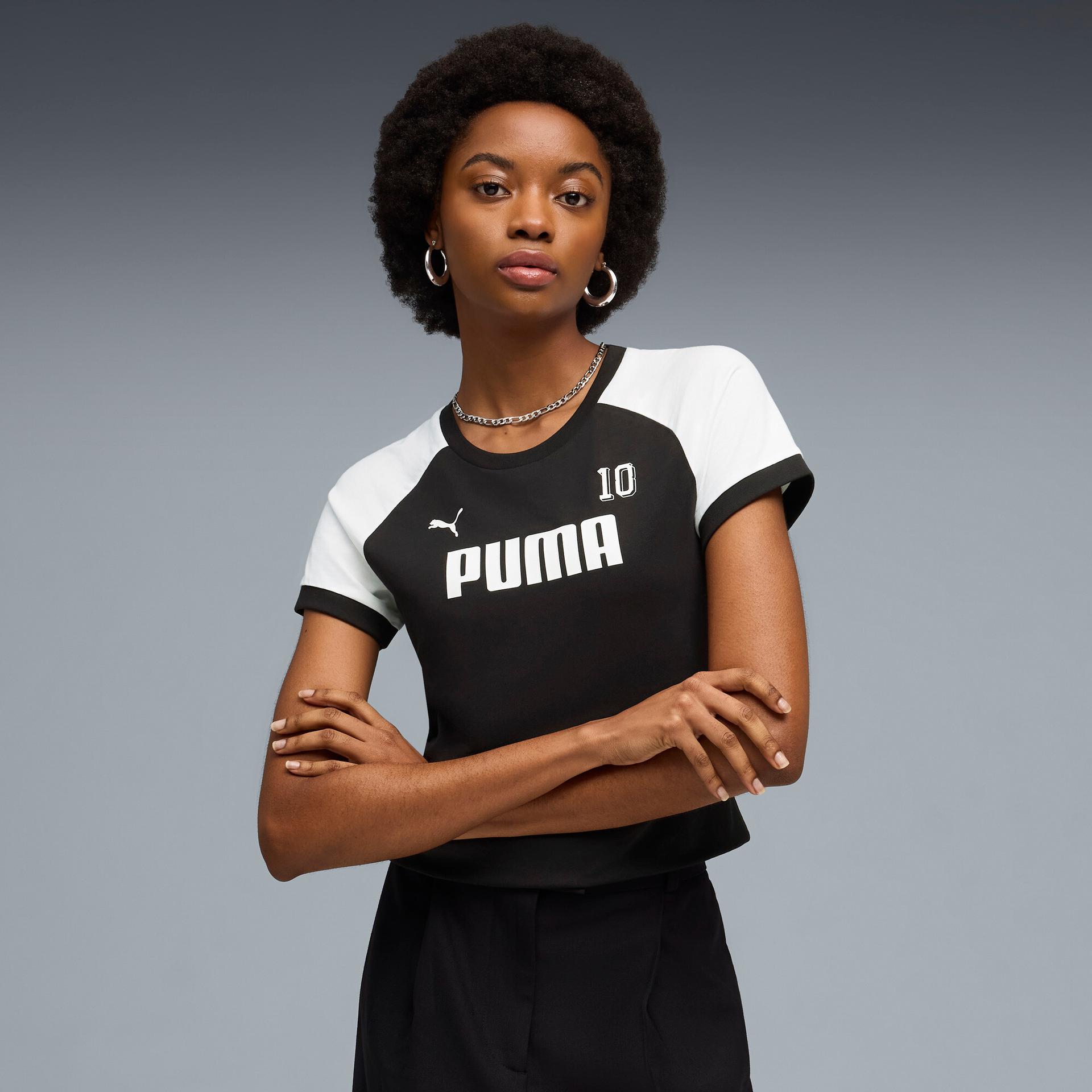 puma sport women's ringer t-shirt in black, size m