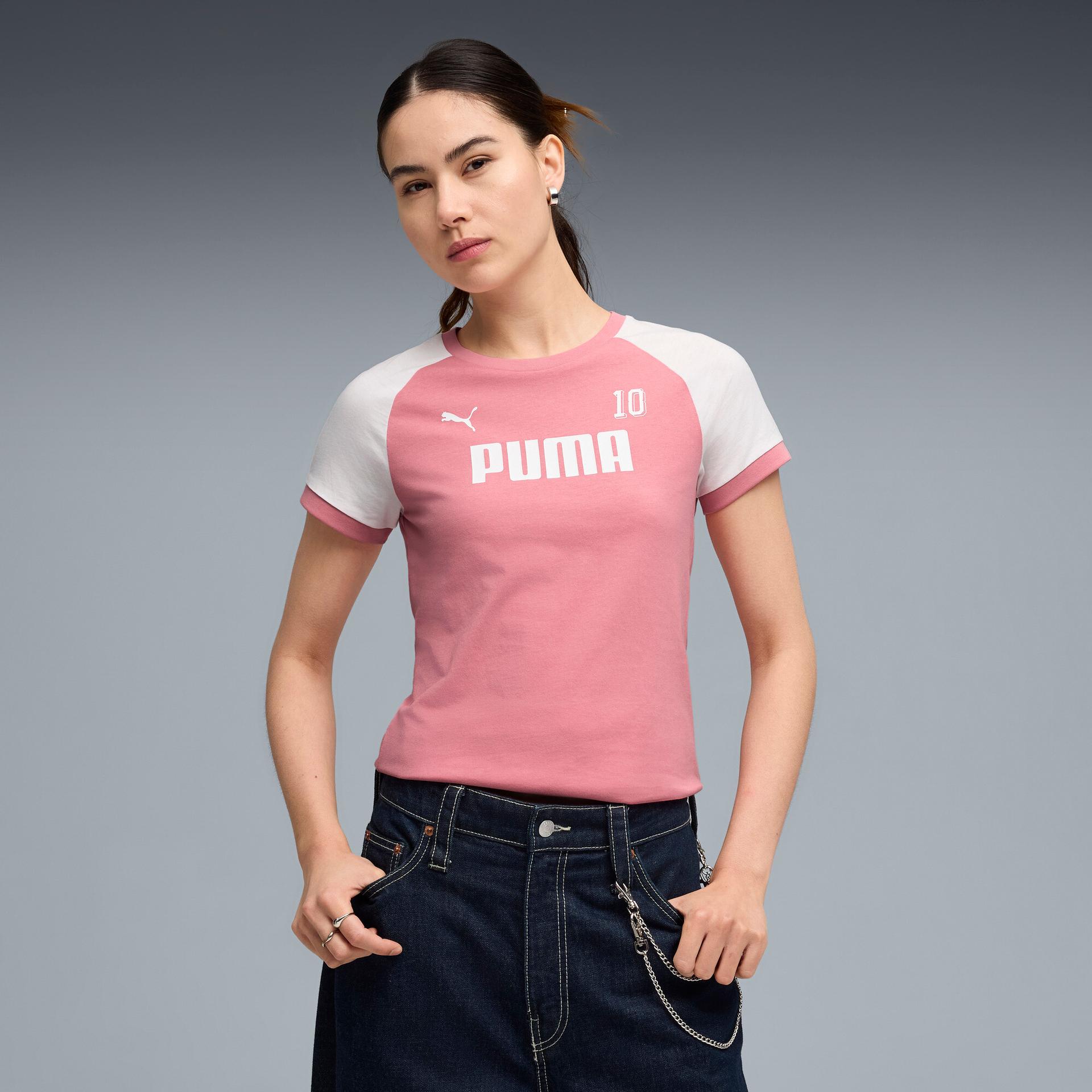 puma sport women's ringer t-shirt in pink, size s