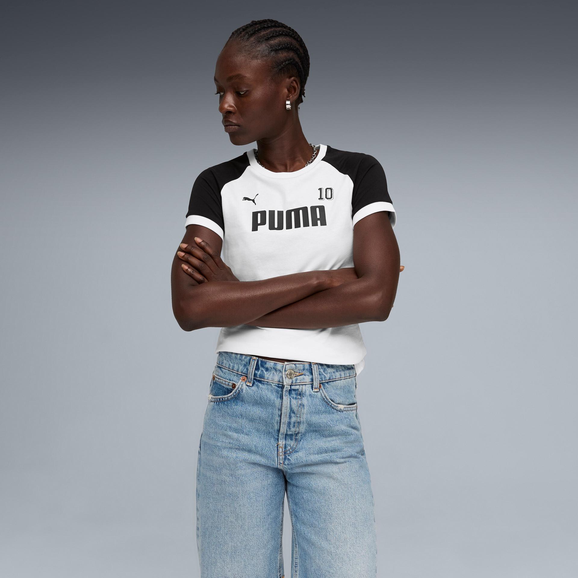 puma sport women's ringer t-shirt in white, size l