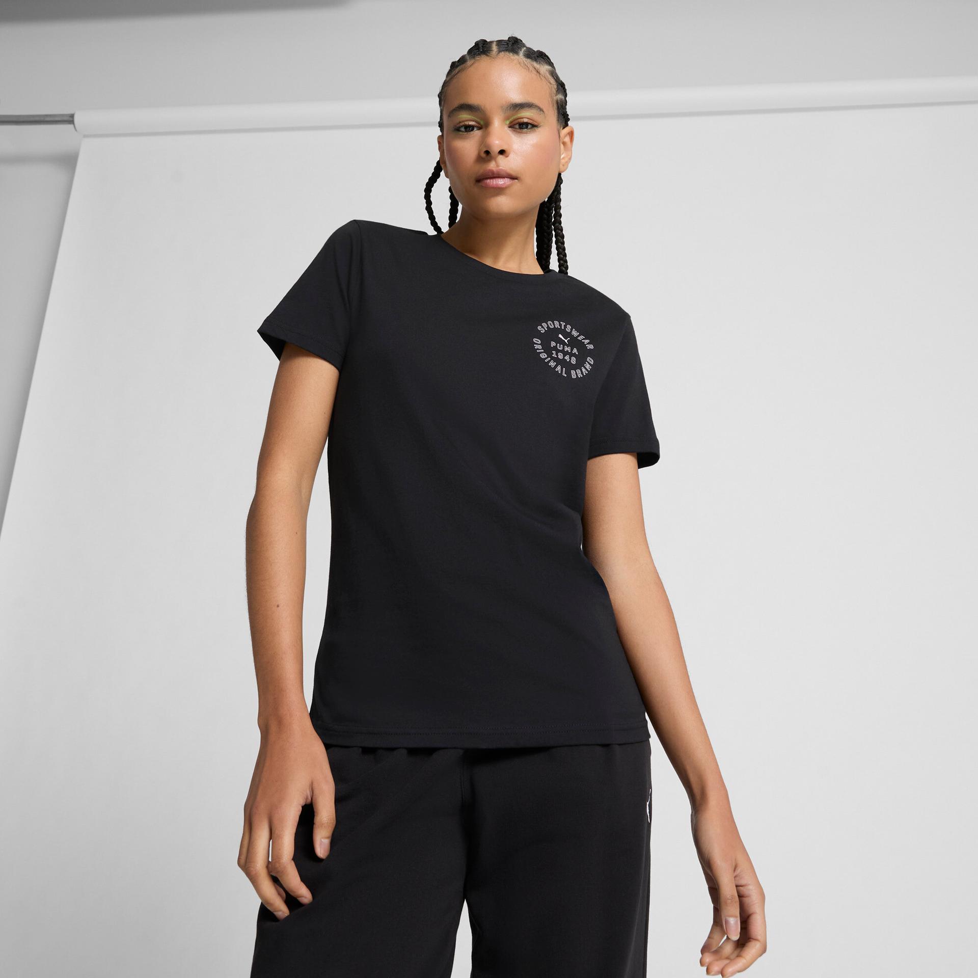 puma sports graphic women's t-shirt in black, size xs