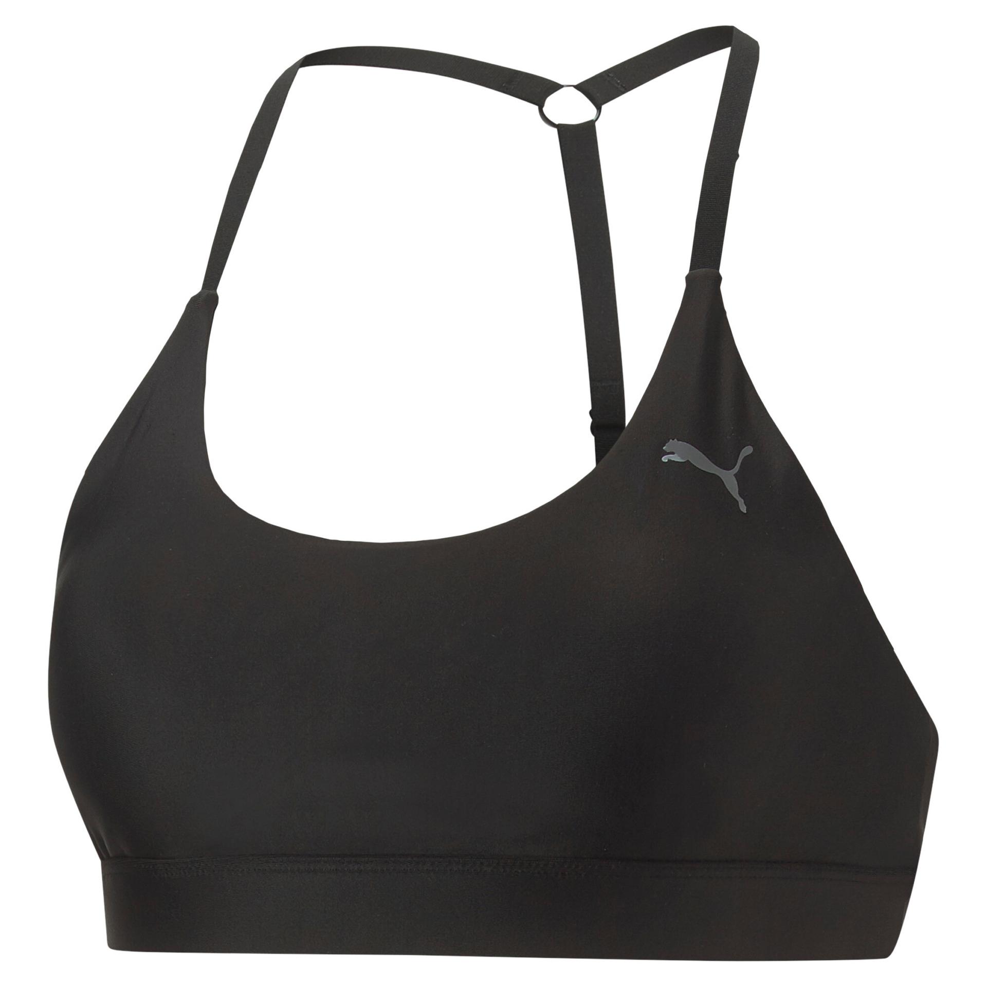 puma studio ultrabare strappy women's low impact sports bra in black, size s