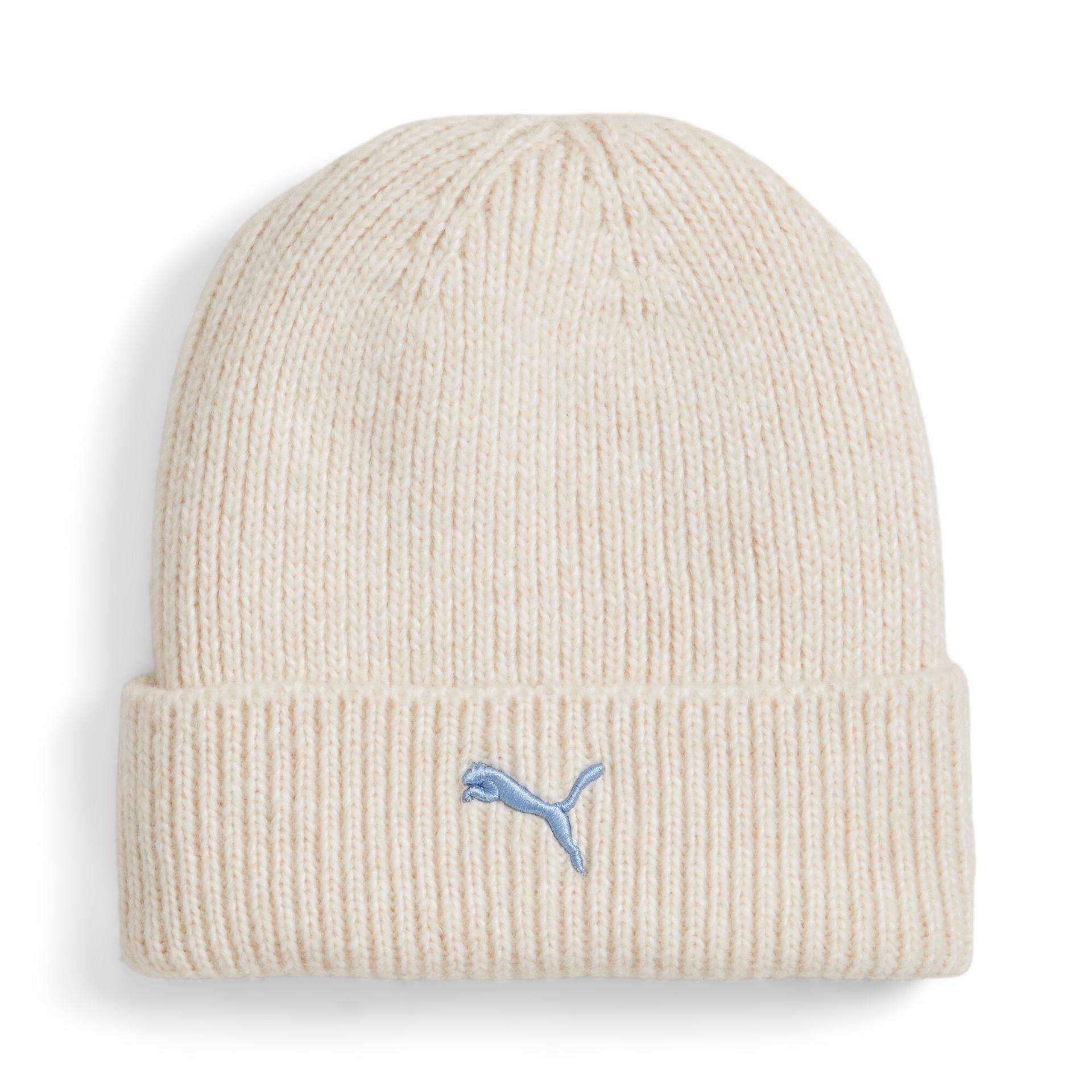puma studio women's beanie hat in white, size adult