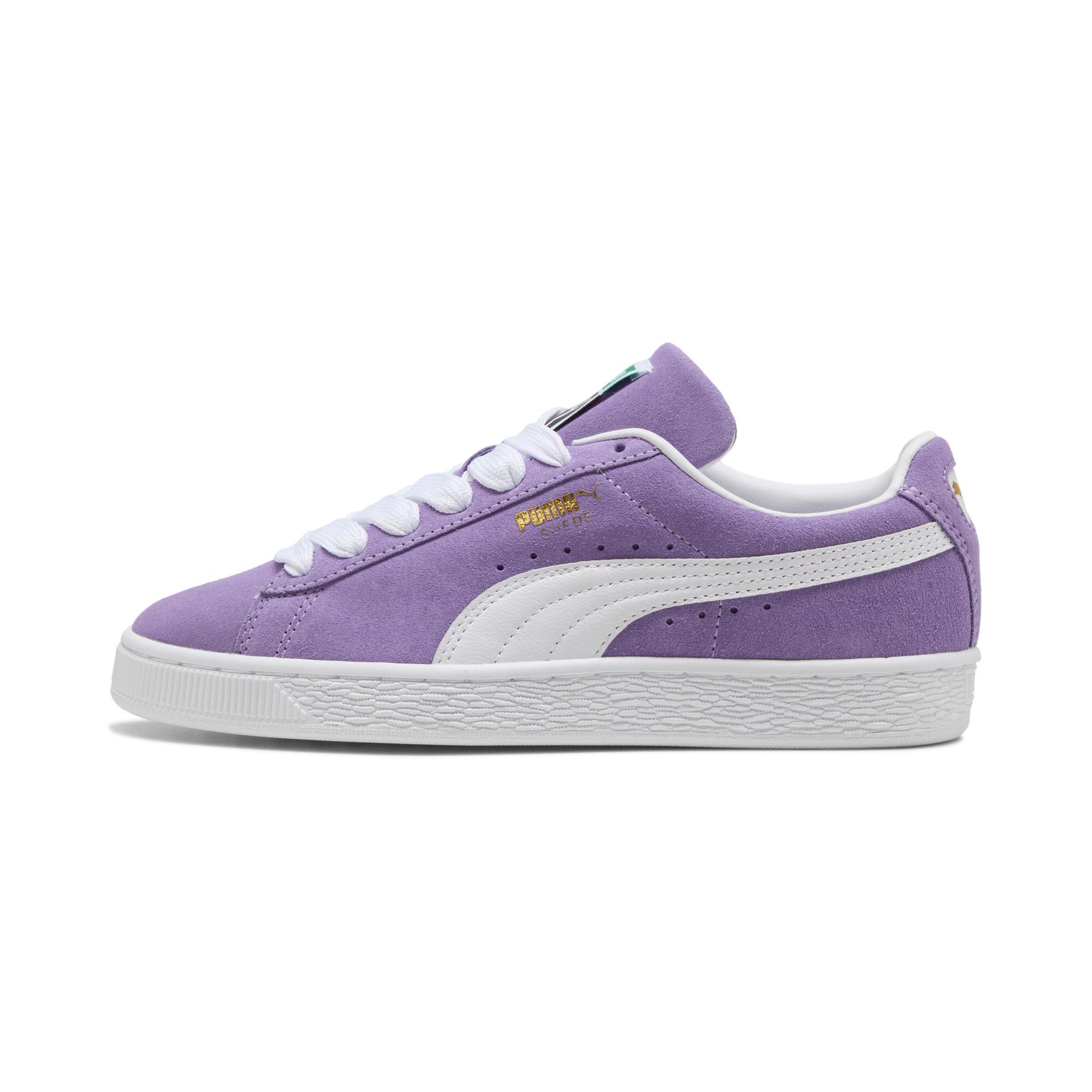 puma suede classic sneakers in purple, size 5