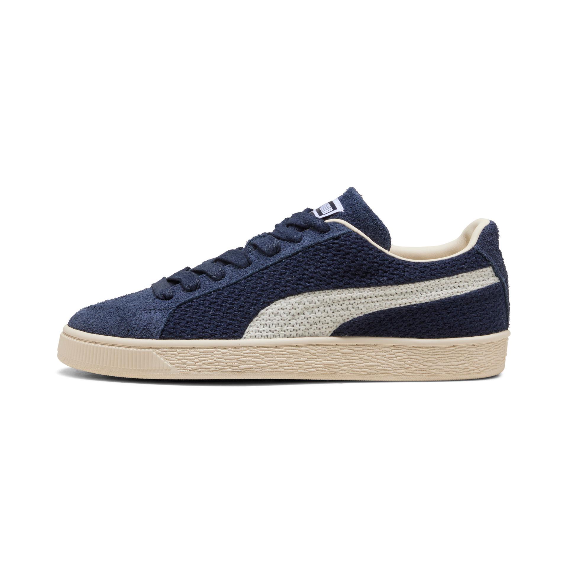 puma suede crochet sneakers in blue, size 9