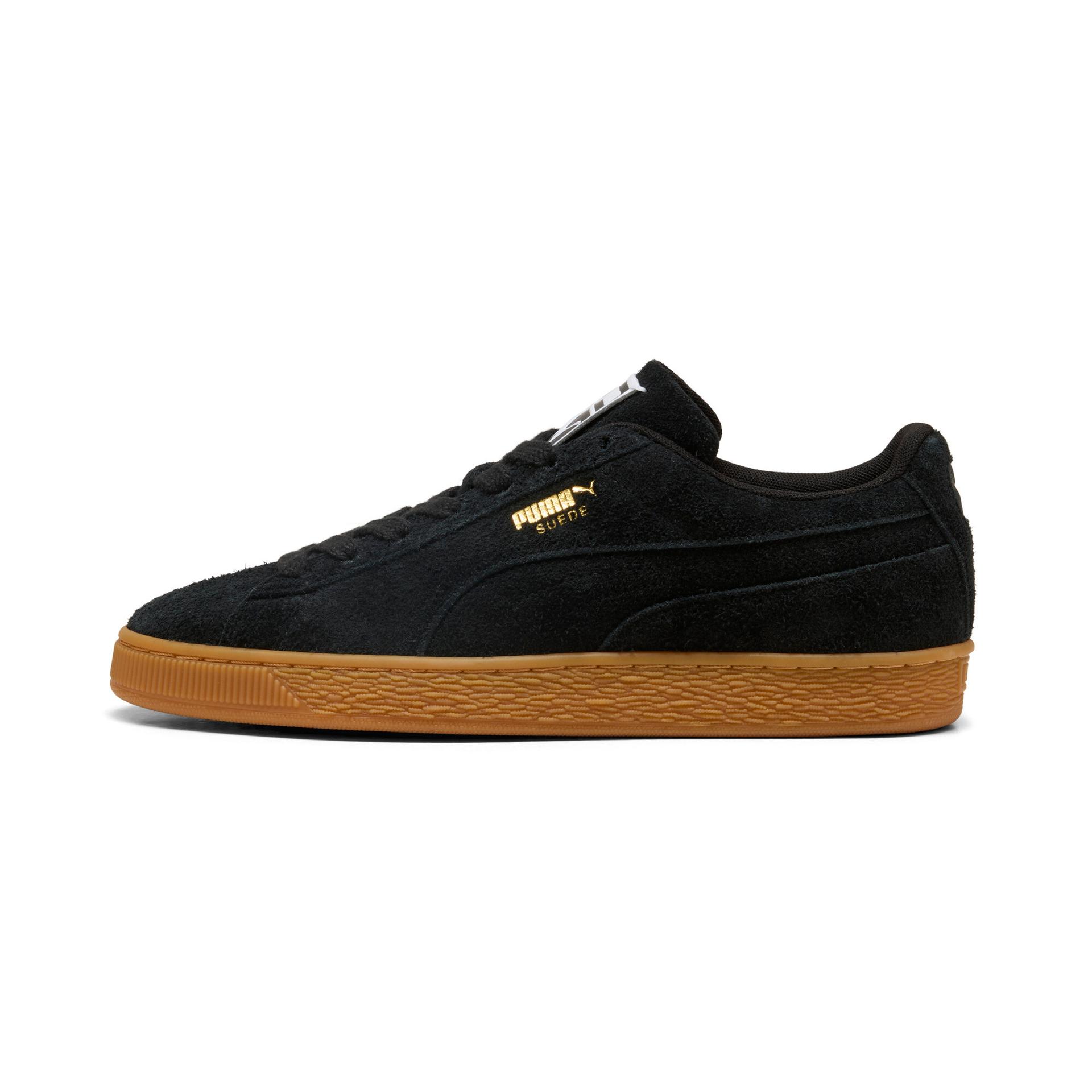 puma suede forever sneakers in black, size 10.5