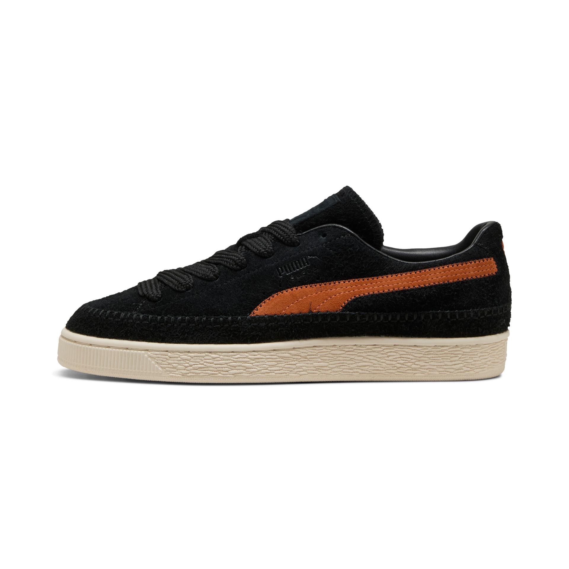 puma suede moccasin sneakers in black, size 14