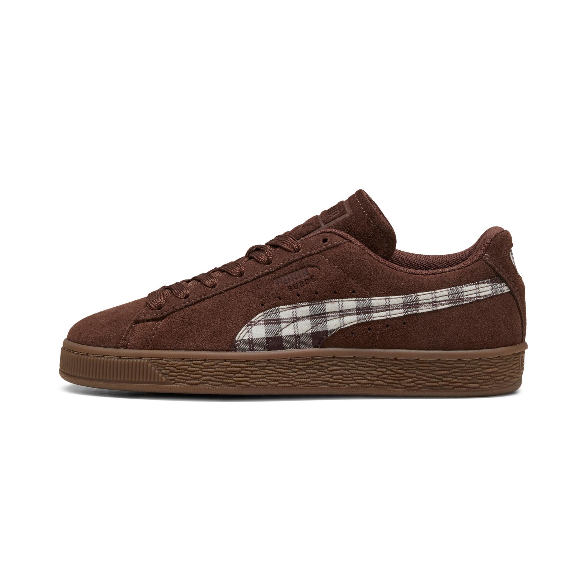 puma suede patch sneakers in brown, size 10.5