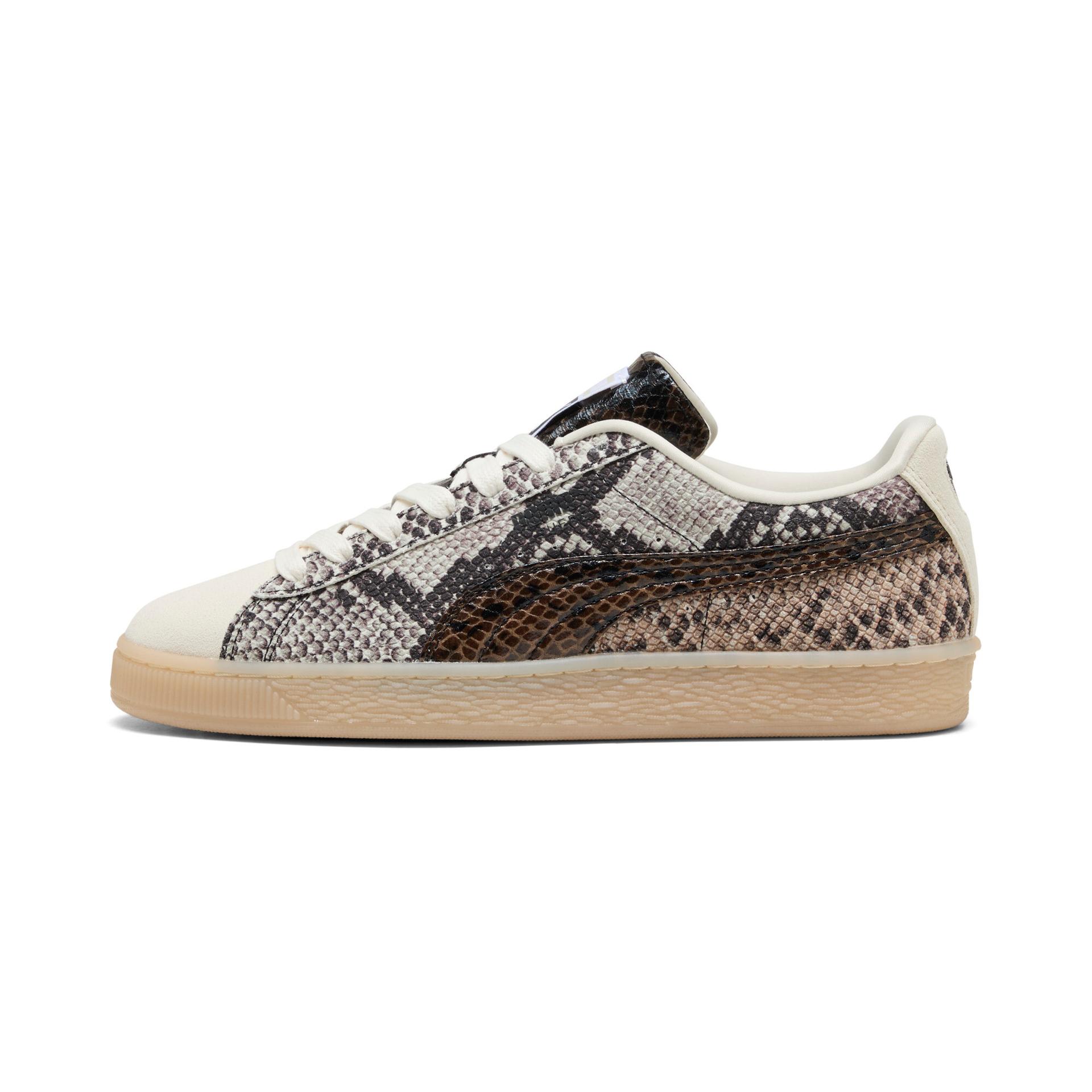 puma suede snake print sneakers in white, size 7.5