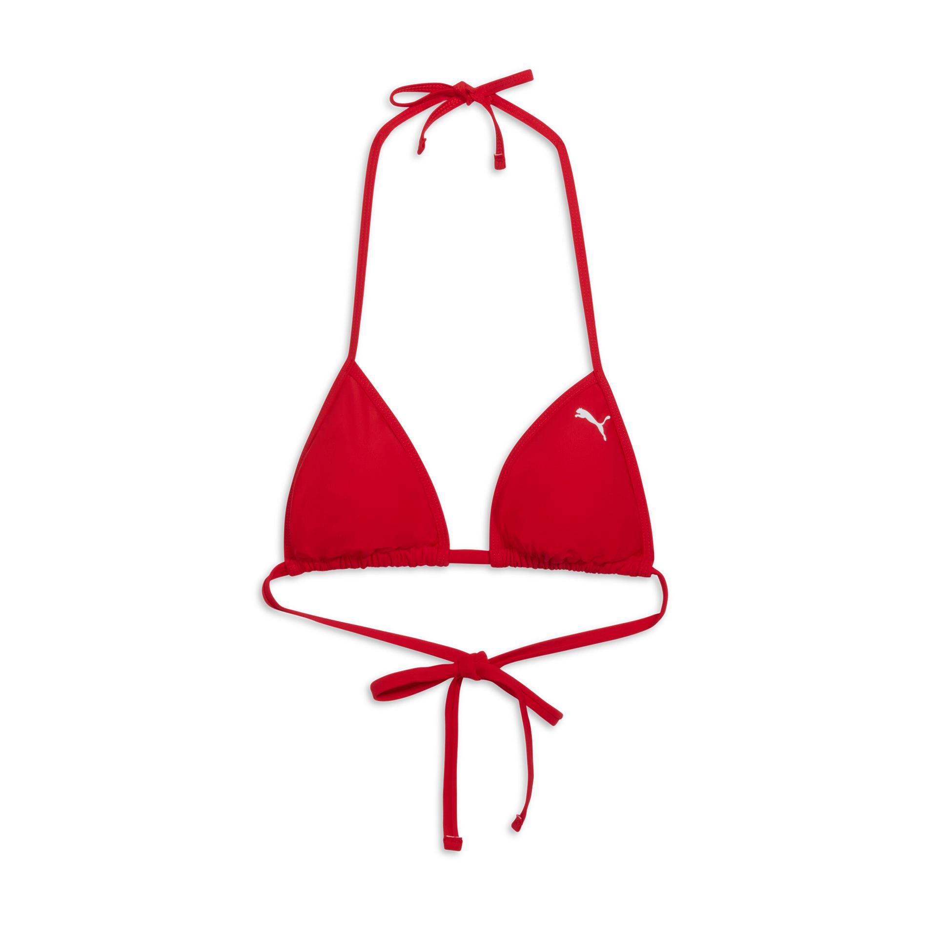 puma swim women's triangle bikini top shoes in red, size s