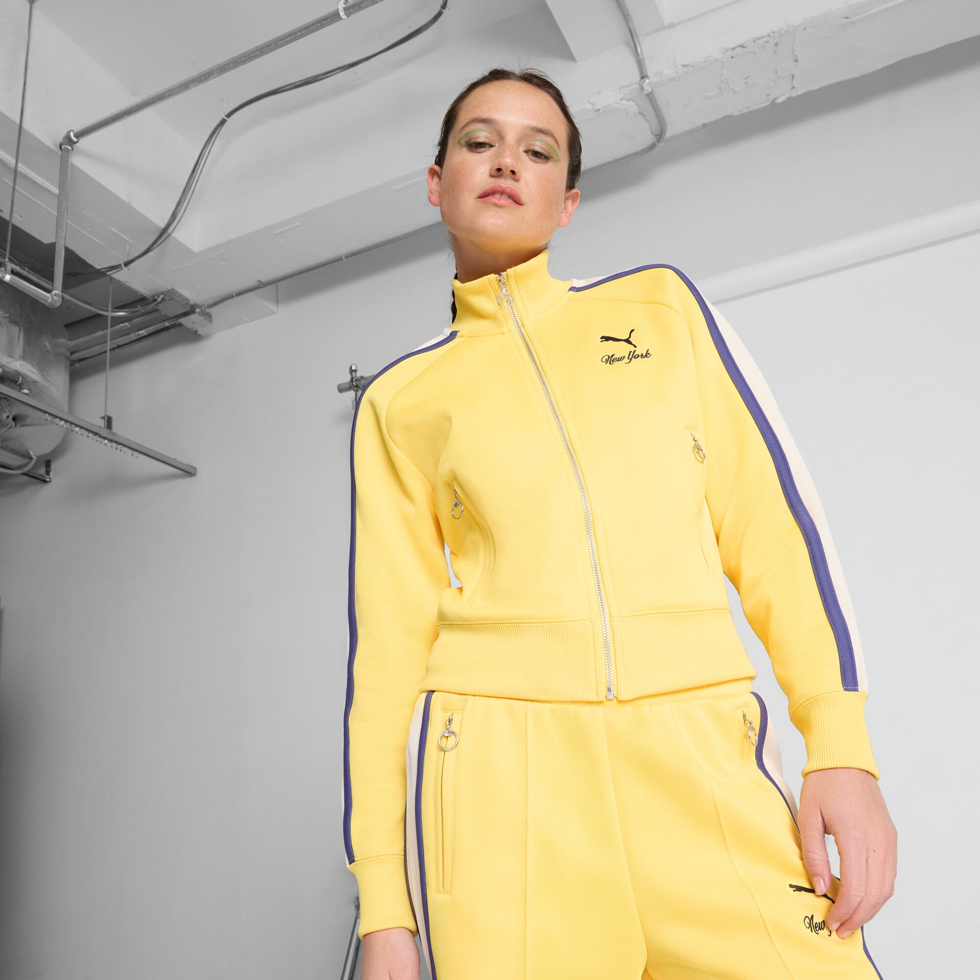puma t7 bright lights nyc flagship women's track jacket in yellow, size xl