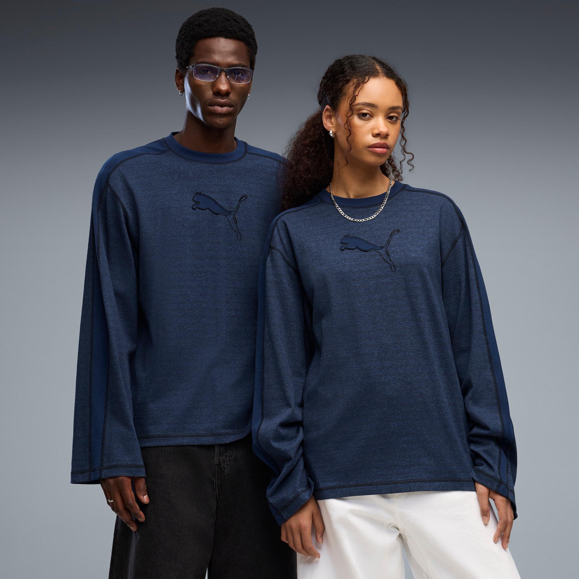 puma t7 long sleeve t-shirt in blue, size m