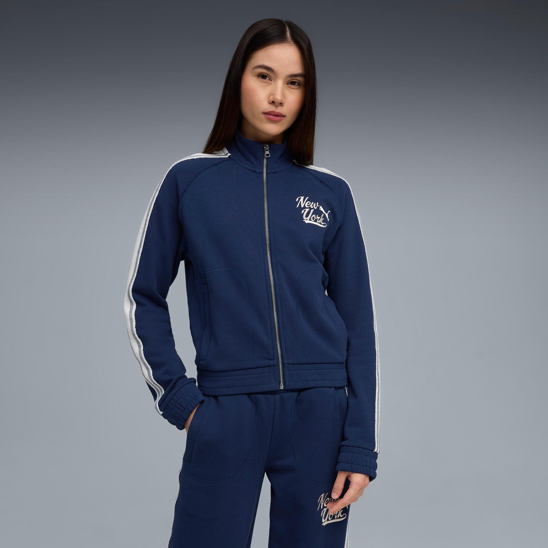 puma t7 nyc women's track jacket in blue, size xl