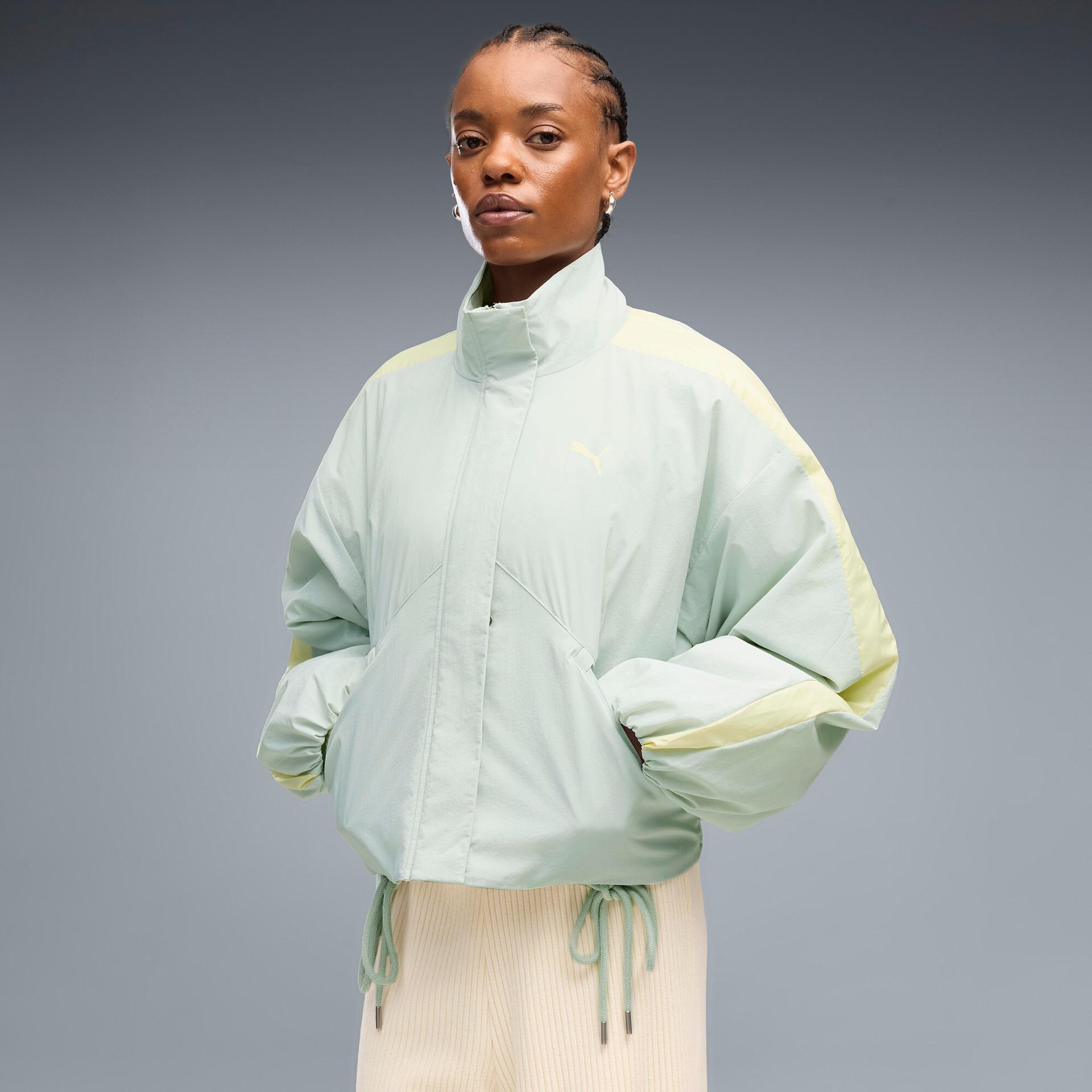 puma t7 primaloftâ® women's heat insulation kimono jacket in green, size l