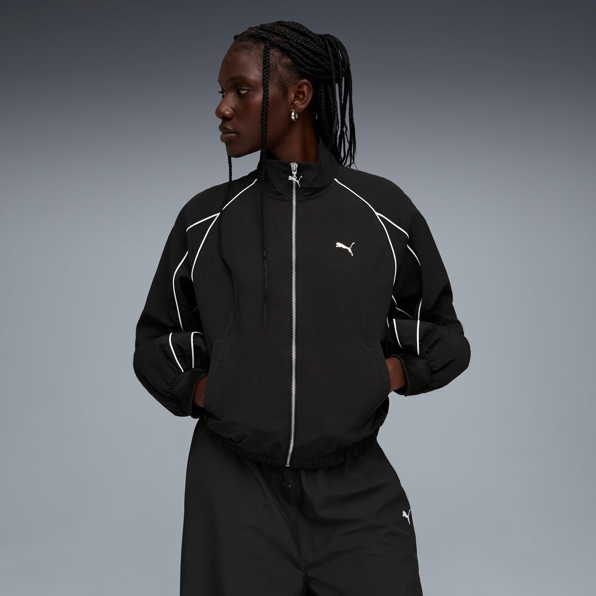 puma t7 women's balloon jacket in black, size xs