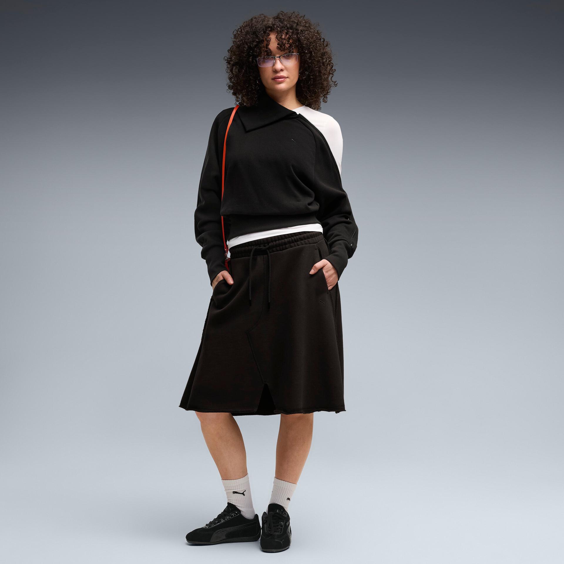 puma t7 women's cutoff skirt in black, size m