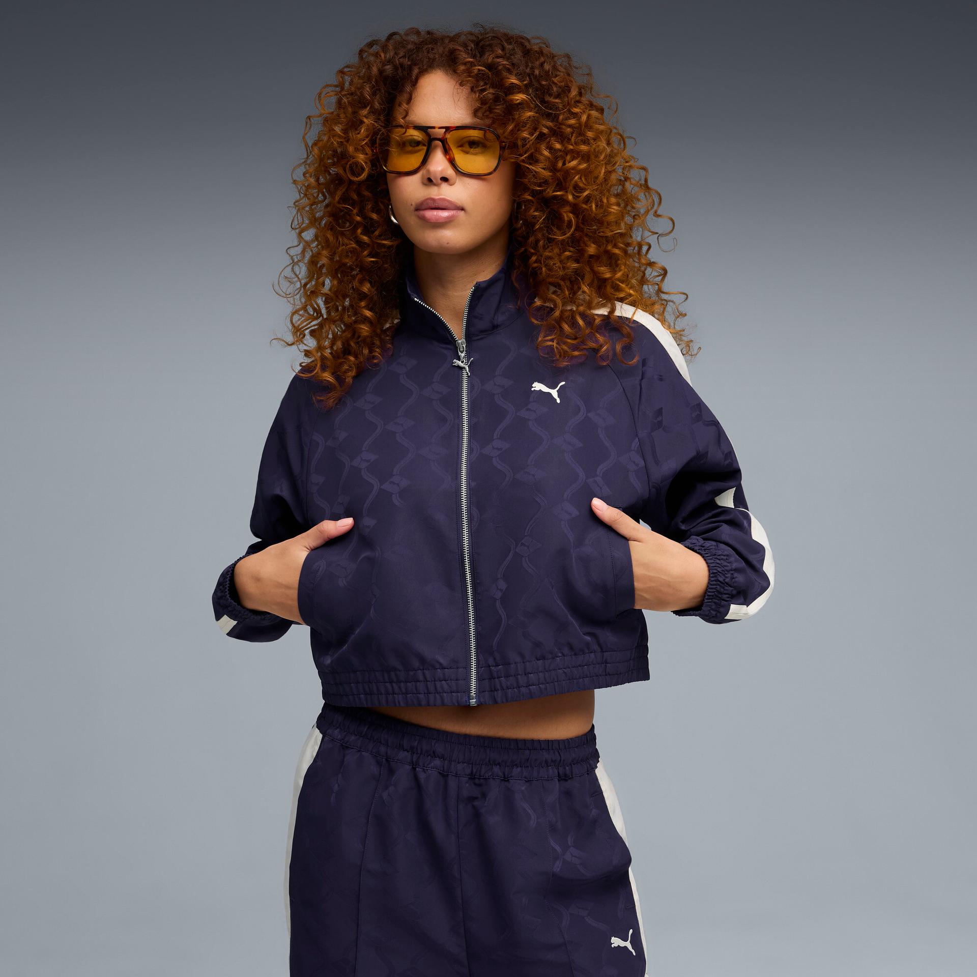 puma t7 women's jacquard track jacket in purple, size s