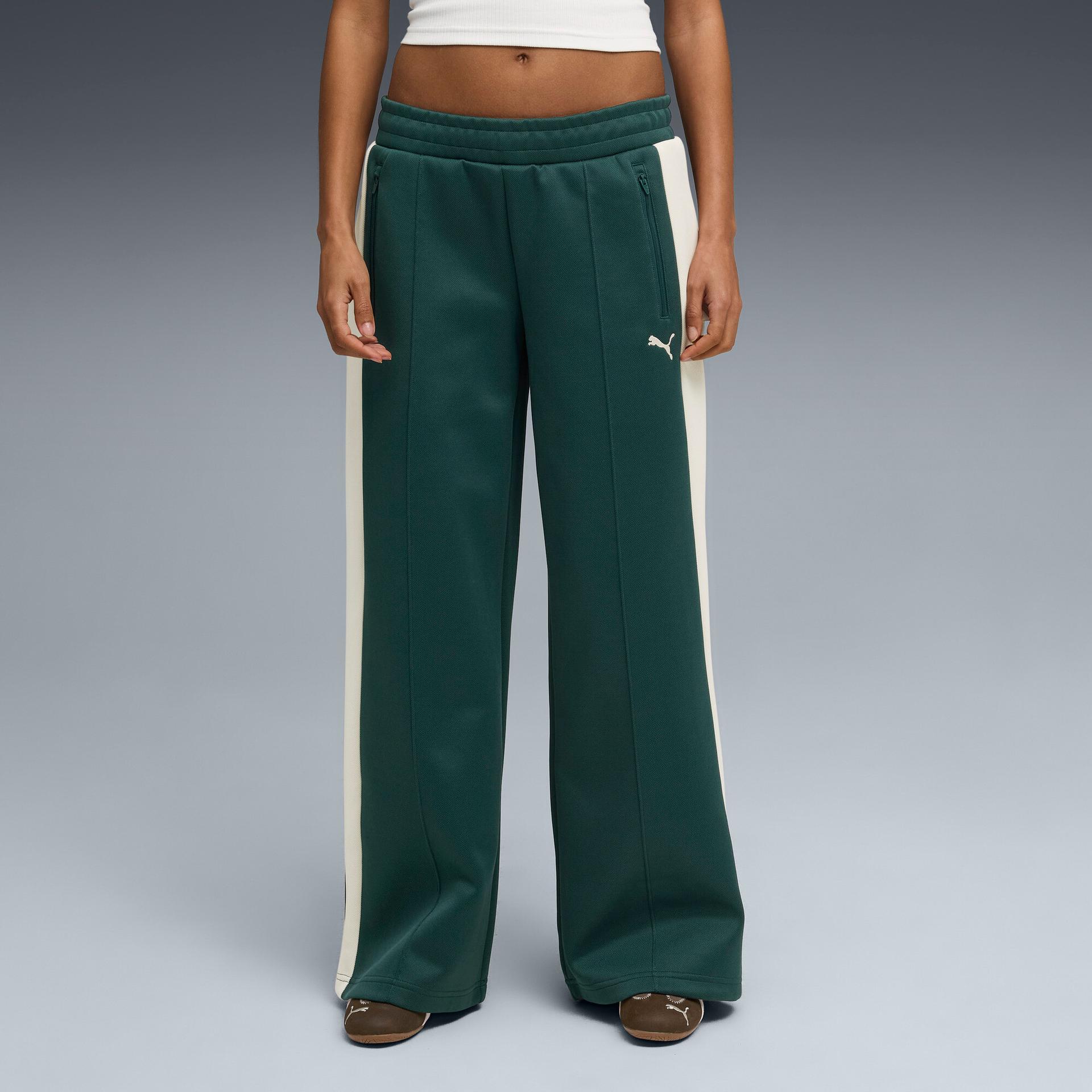 puma t7 women's low rise track pants in green, size xs