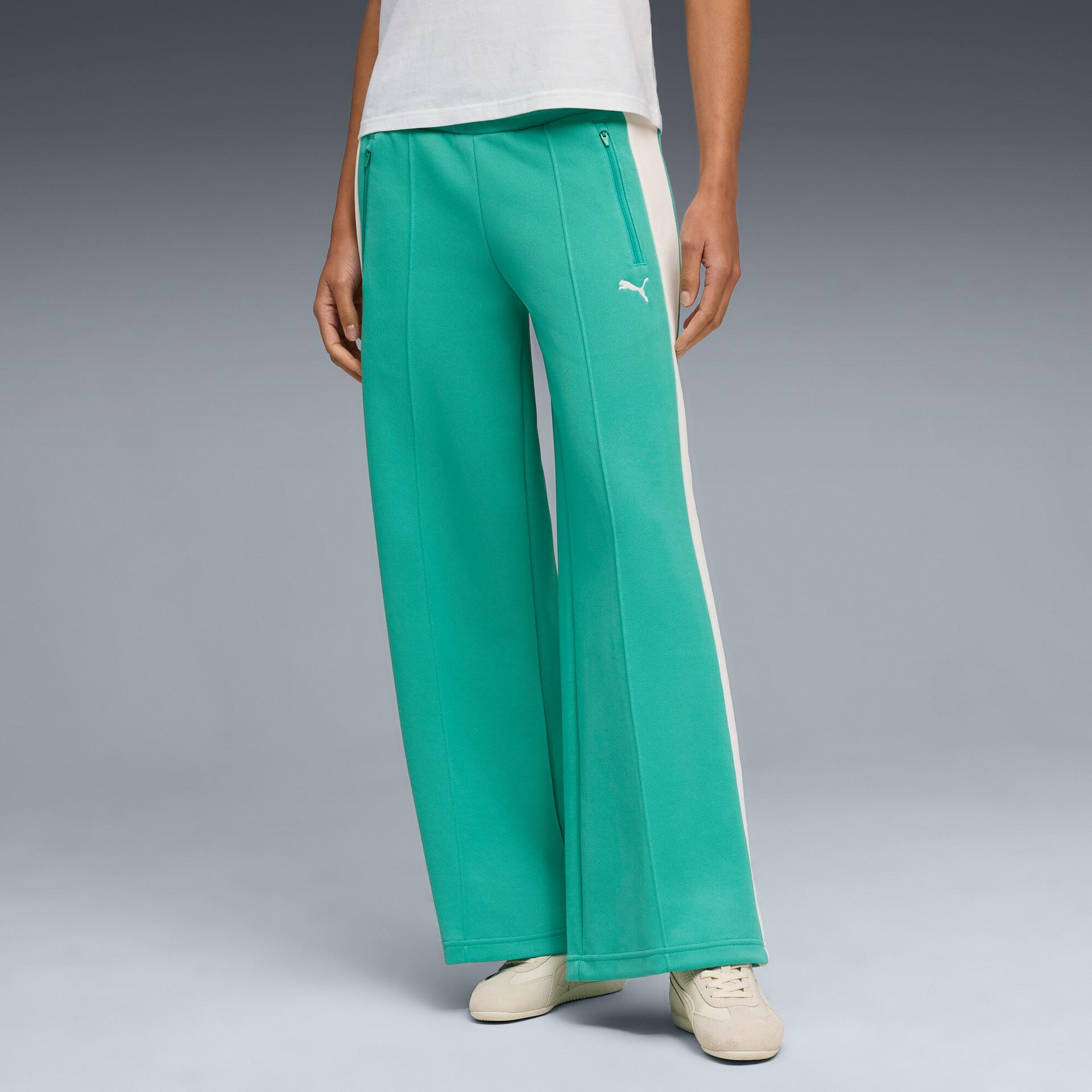 puma t7 women's low rise track pants in green, size xxs