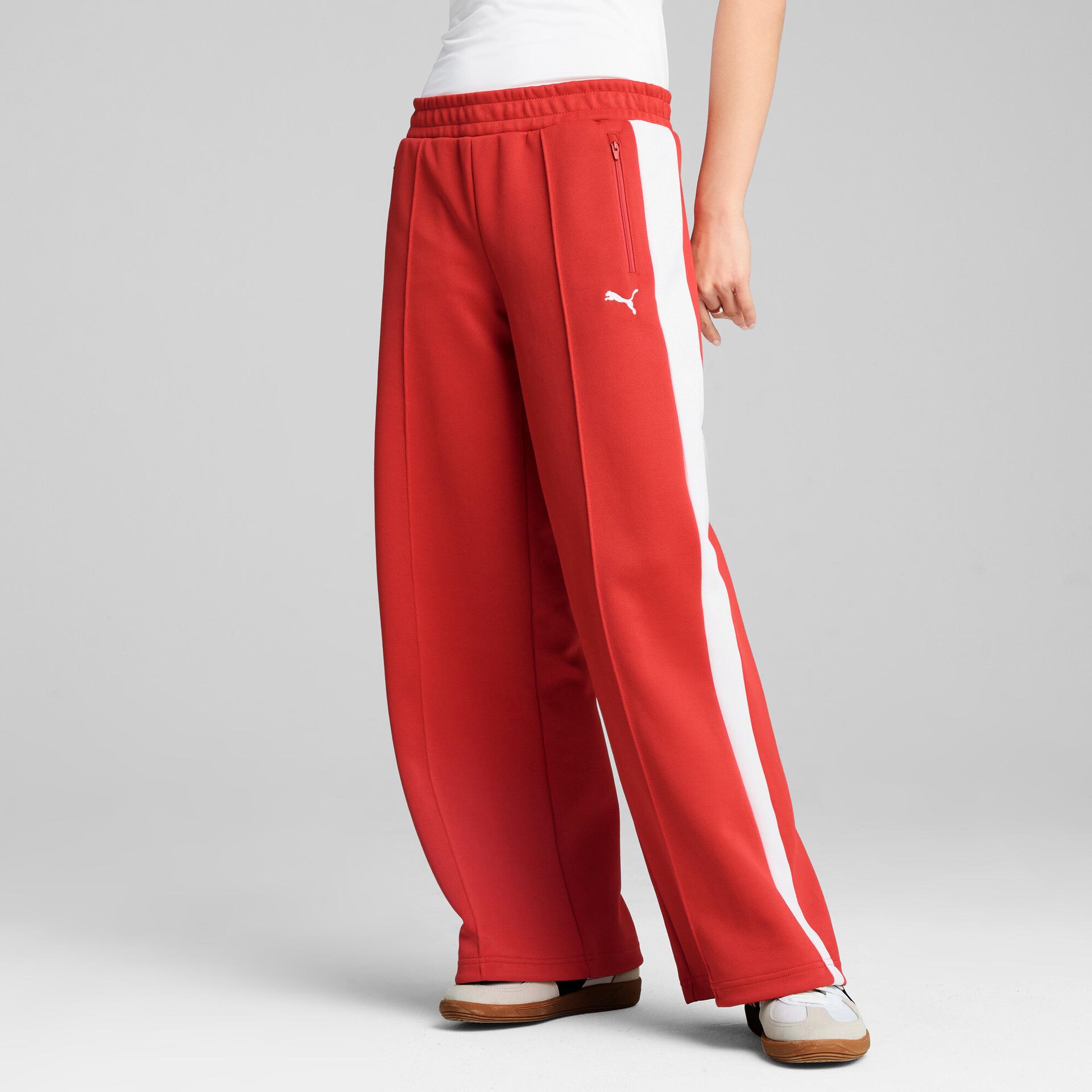 puma t7 women's low rise track pants in red, size s