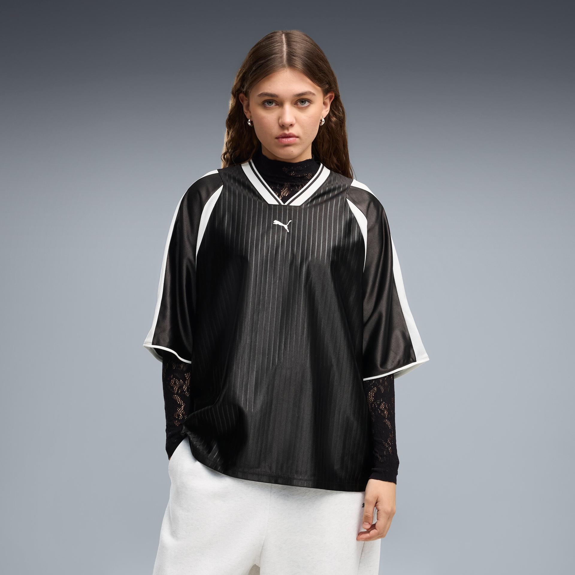 puma t7 women's oversized soccer jersey shoes in black, size xs