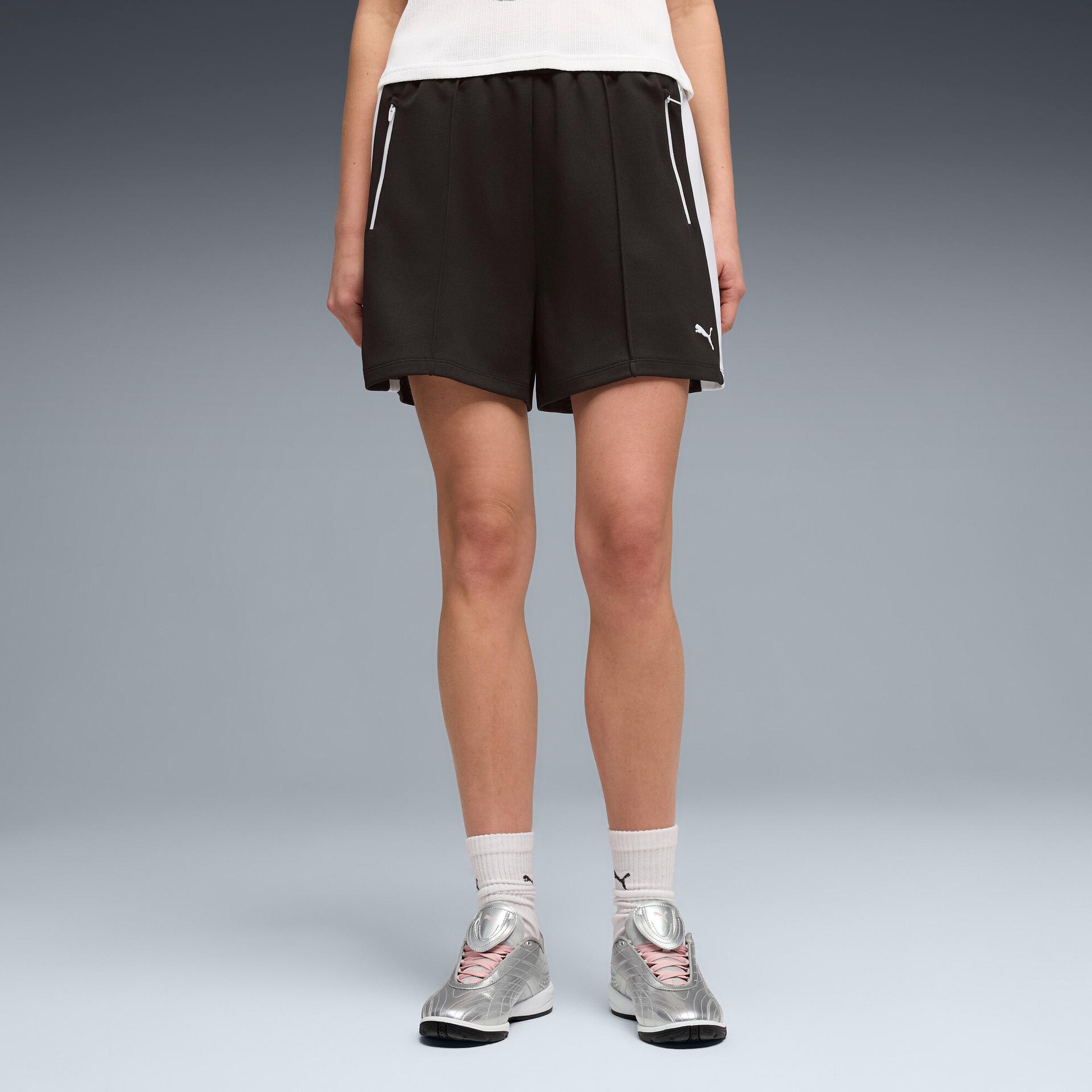 puma t7 women's pintuck 4" shorts shoes in black, size m