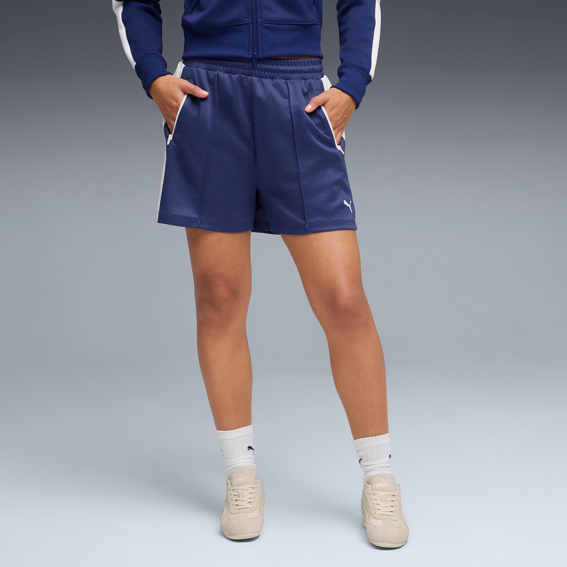 puma t7 women's pintuck 4" shorts shoes in blue, size m