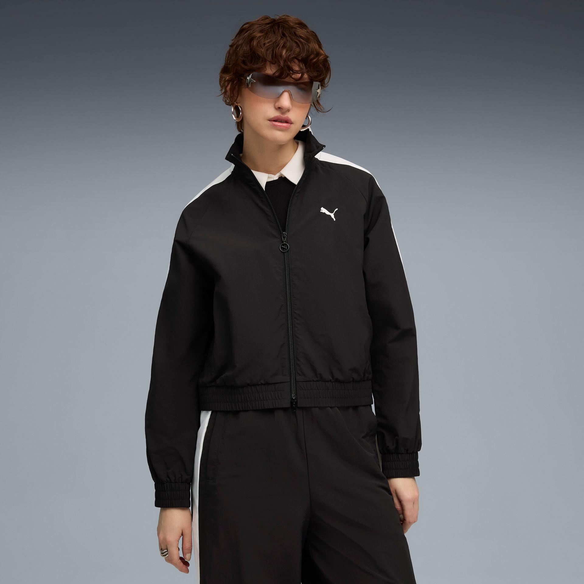 puma t7 women's relaxed track jacket in black, size l