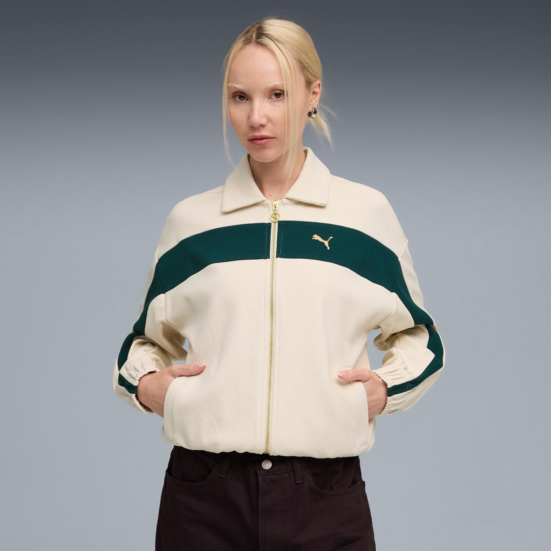 puma t7 women's relaxed track jacket in white, size m