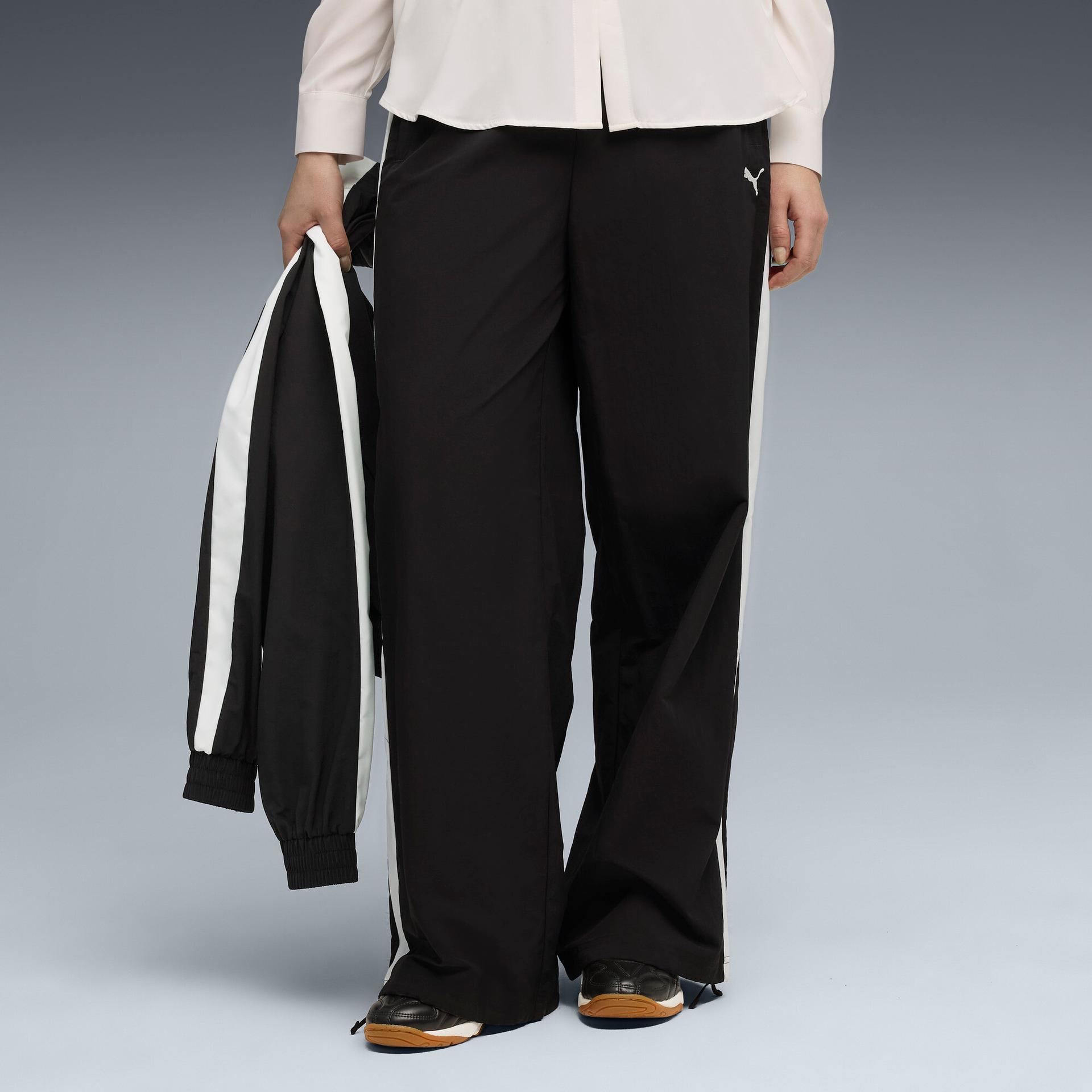 puma t7 women's relaxed track pants in black, size xs