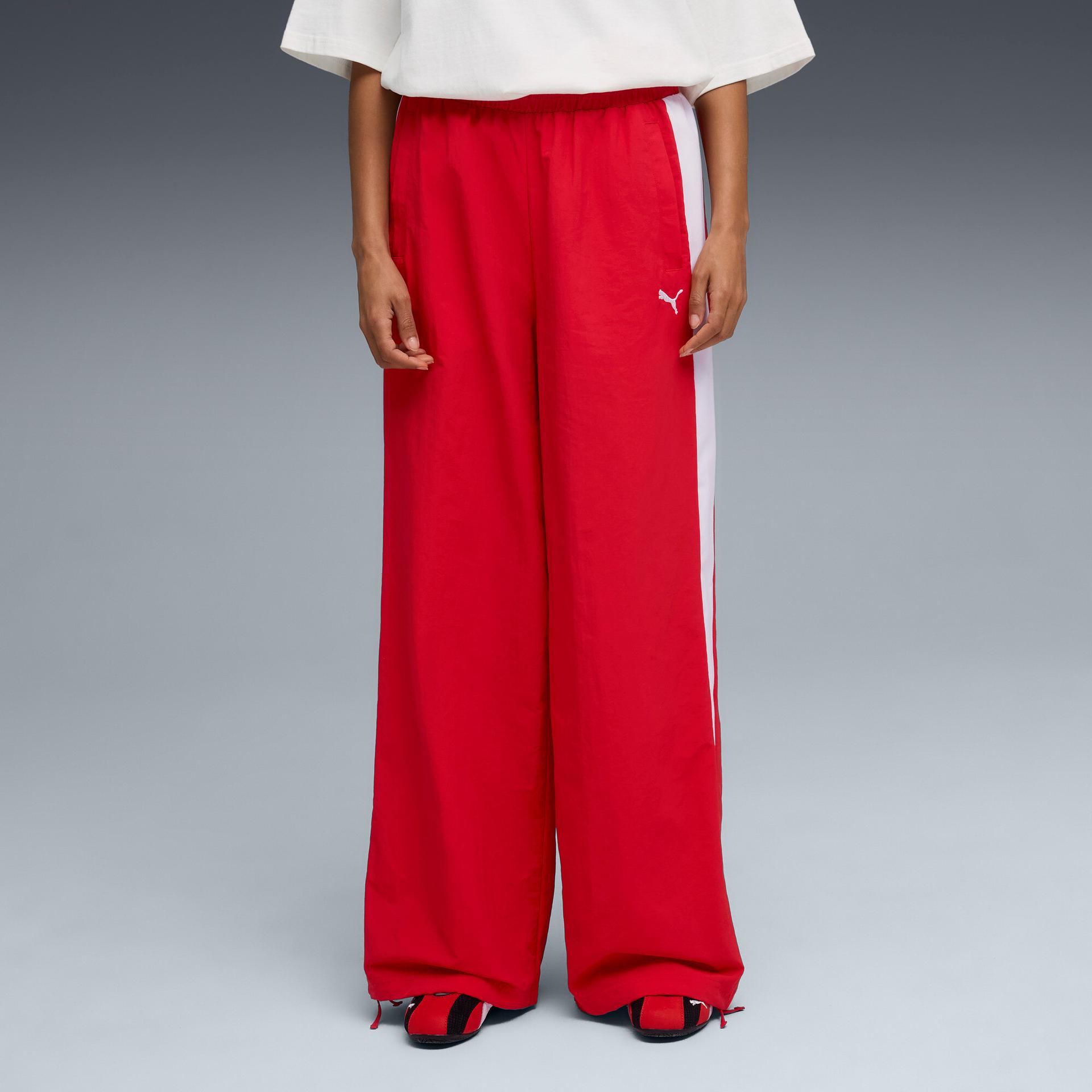 puma t7 women's relaxed track pants in red, size m