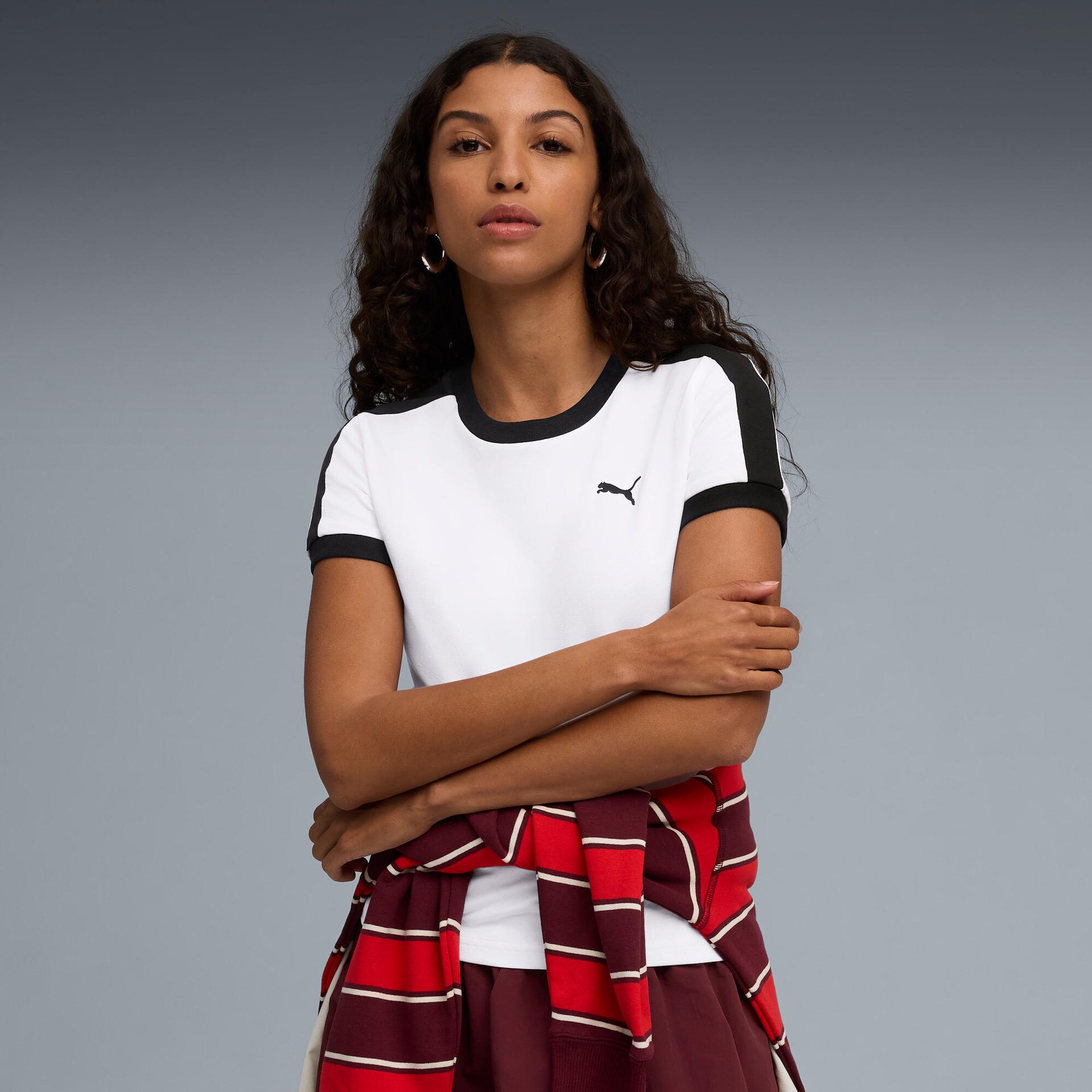 puma t7 women's slim t-shirt in white, size xs