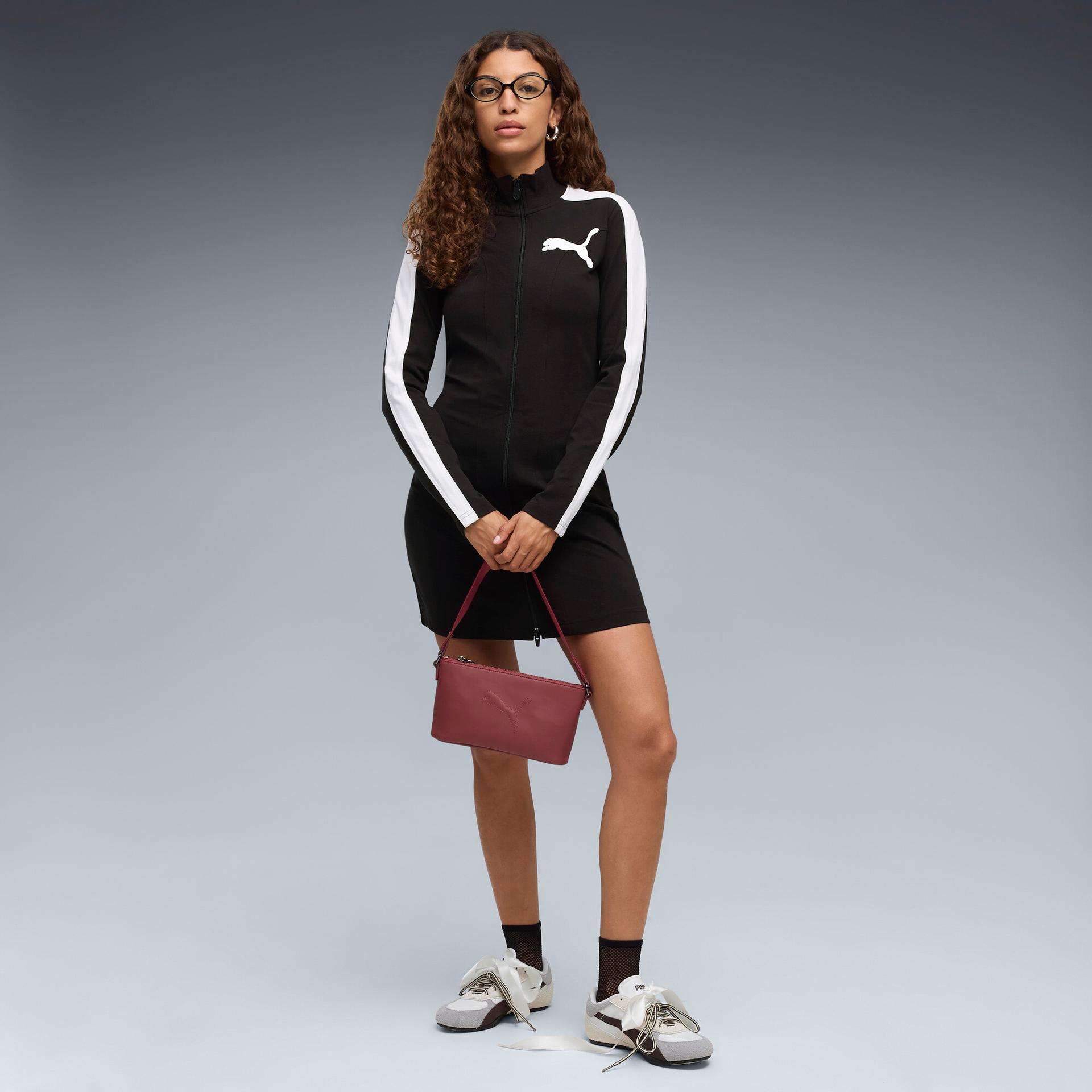puma t7 women's slim zip-up dress in black, size s
